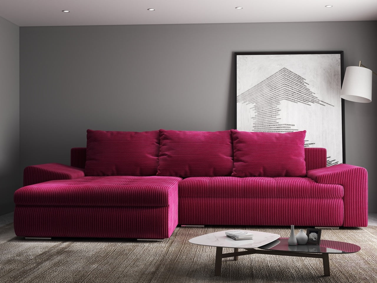 Colțar extensibil dumonde cu ladă de depozitare si sezut confortabil din spuma high-density, Leonardo Zoom Rosu 260x185 cm