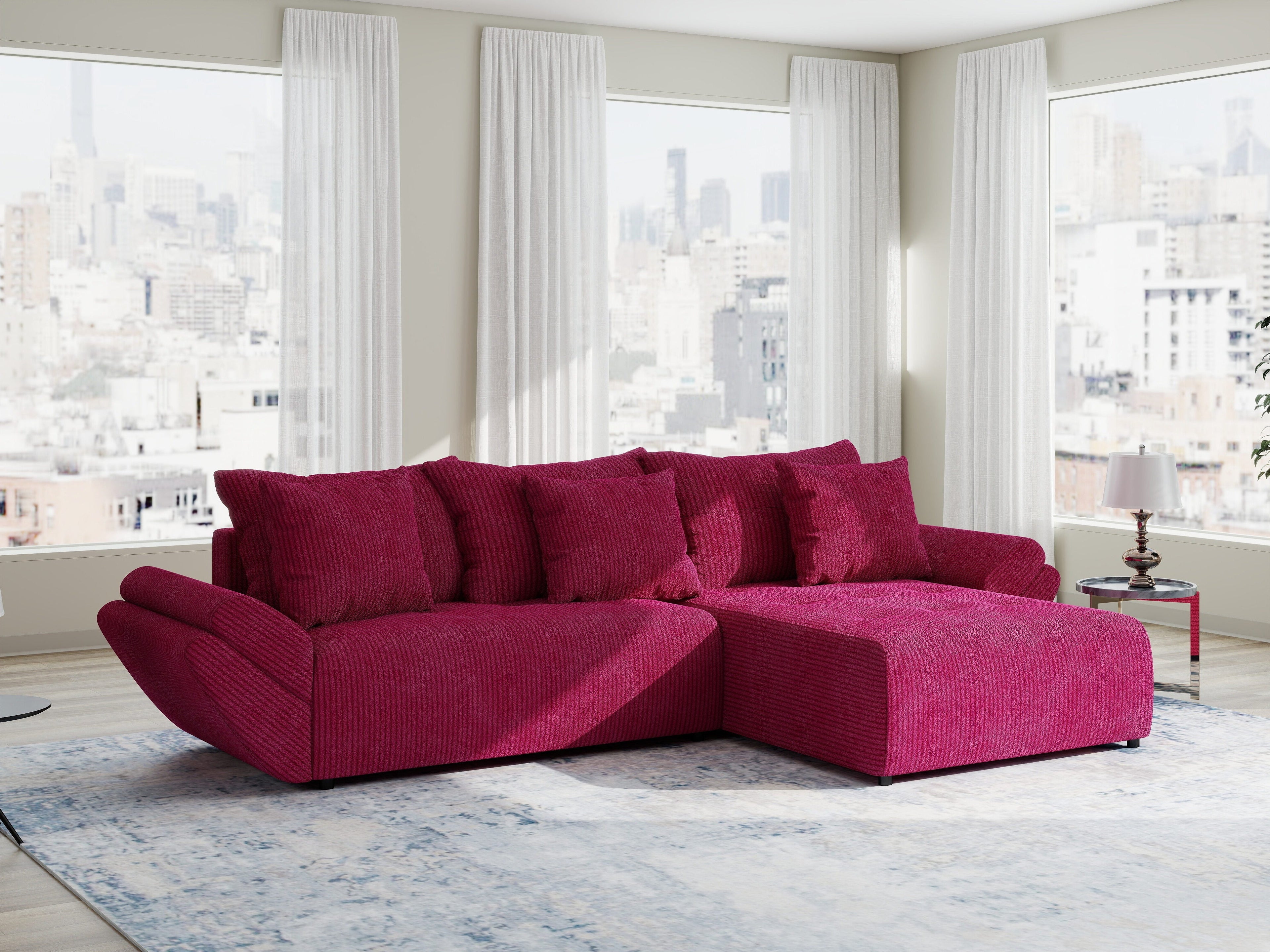 Colțar extensibil dumonde cu ladă de depozitare si sezut confortabil din spuma high-density, Berlin Zoom Rosu 280x185 cm II