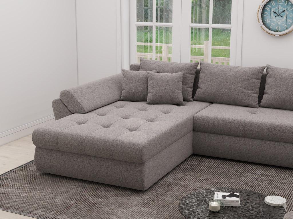 Colțar extensibil dumonde cu ladă de depozitare si sezut confortabil din spuma high-density, Loana XL Monte Gri 16 335x185 cm