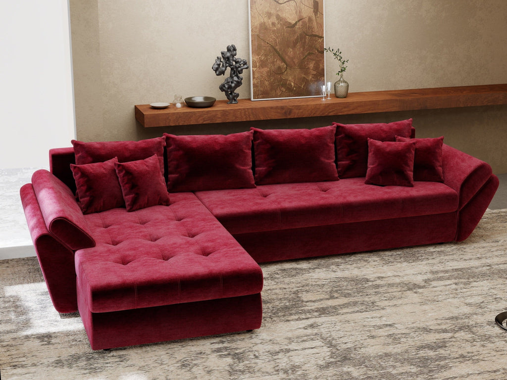 Colțar extensibil dumonde cu ladă de depozitare si sezut confortabil din spuma high-density, Loana XL Monolith Rosu 335x185 cm