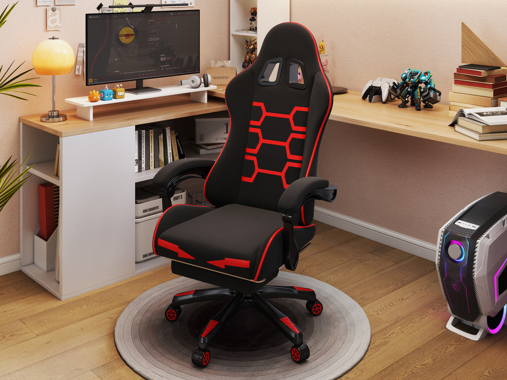 Scaun gaming Dumonde NEXUS, mecanism multifuncțional, ecopiele, suport picioare, negru