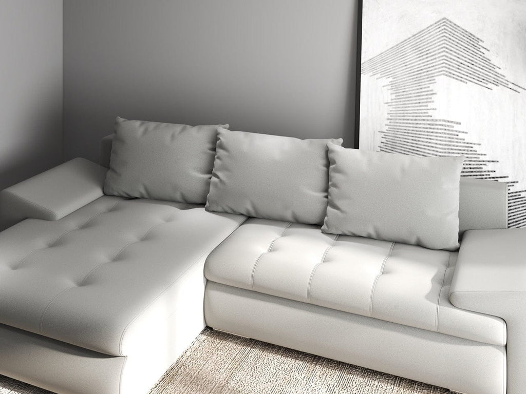 Colțar extensibil dumonde cu ladă de depozitare si sezut confortabil din spuma high-density, Leonardo Royal Gri 260x185 cm