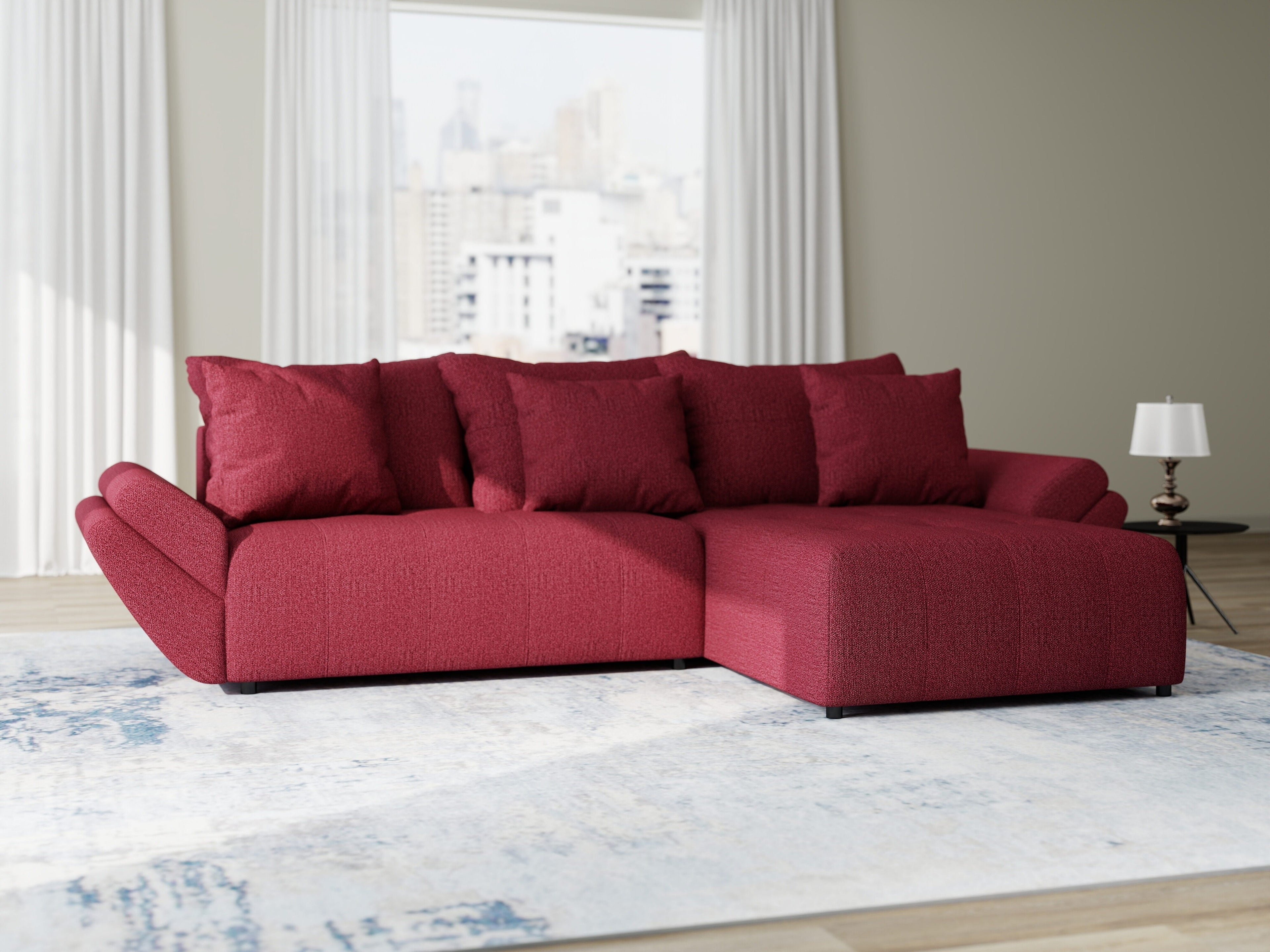 Colțar extensibil dumonde cu ladă de depozitare si sezut confortabil din spuma high-density, Berlin Enjoy Rosu 280x185 cm II