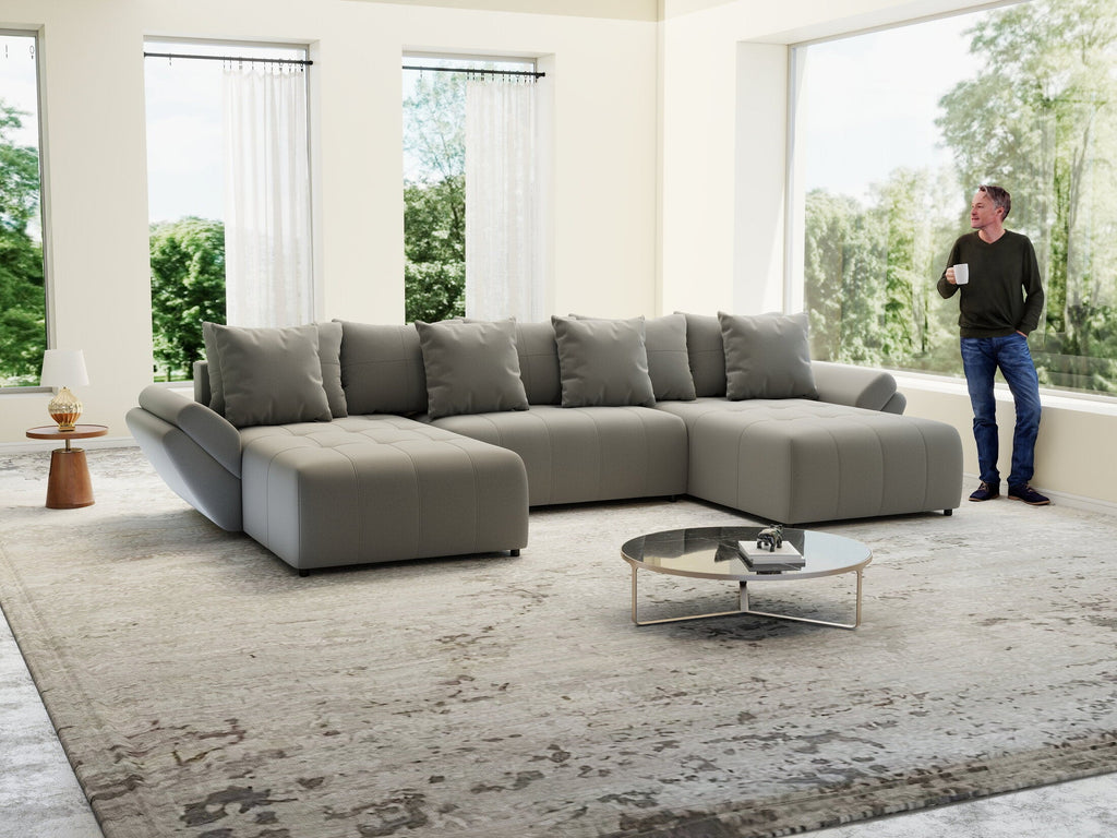 Colțar extensibil dumonde cu ladă de depozitare si sezut confortabil din spuma high-density, Berlin U Royal Grey 380x180 cm