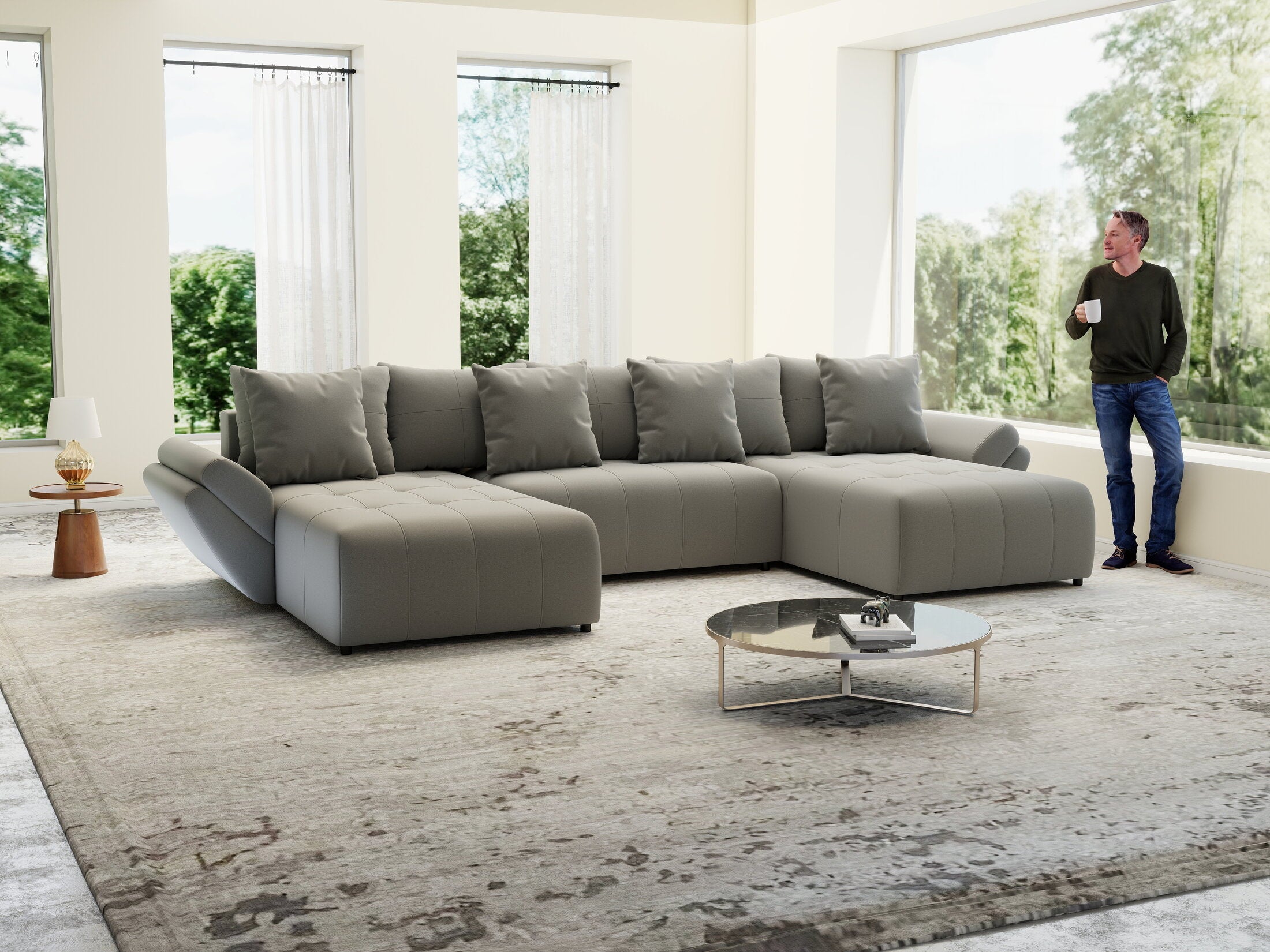 Colțar extensibil dumonde cu ladă de depozitare si sezut confortabil din spuma high-density, Berlin U Royal Grey 380x180 cm