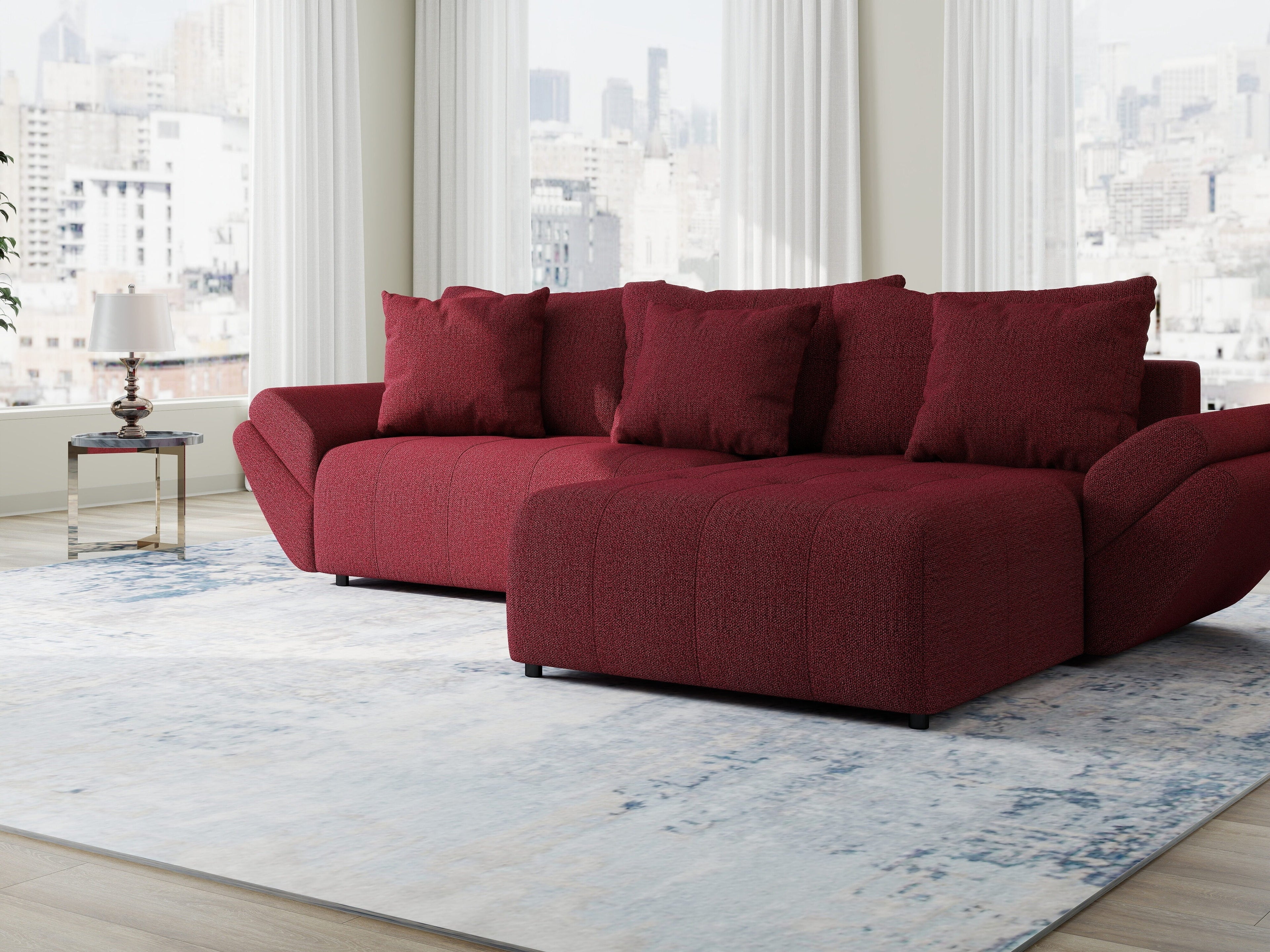 Colțar extensibil dumonde cu ladă de depozitare si sezut confortabil din spuma high-density, Berlin Enjoy Rosu 280x185 cm II