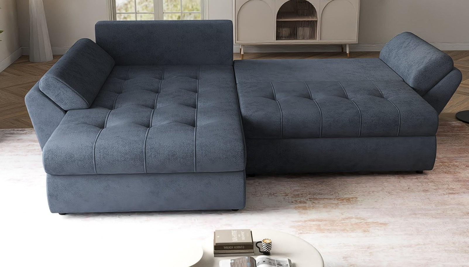 Colțar extensibil dumonde cu ladă de depozitare si sezut confortabil din spuma high-density, Loana Enjoy Antracit 270x185 cm