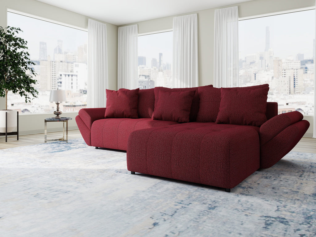 Colțar extensibil dumonde cu ladă de depozitare si sezut confortabil din spuma high-density, Berlin Enjoy Rosu 280x185 cm II