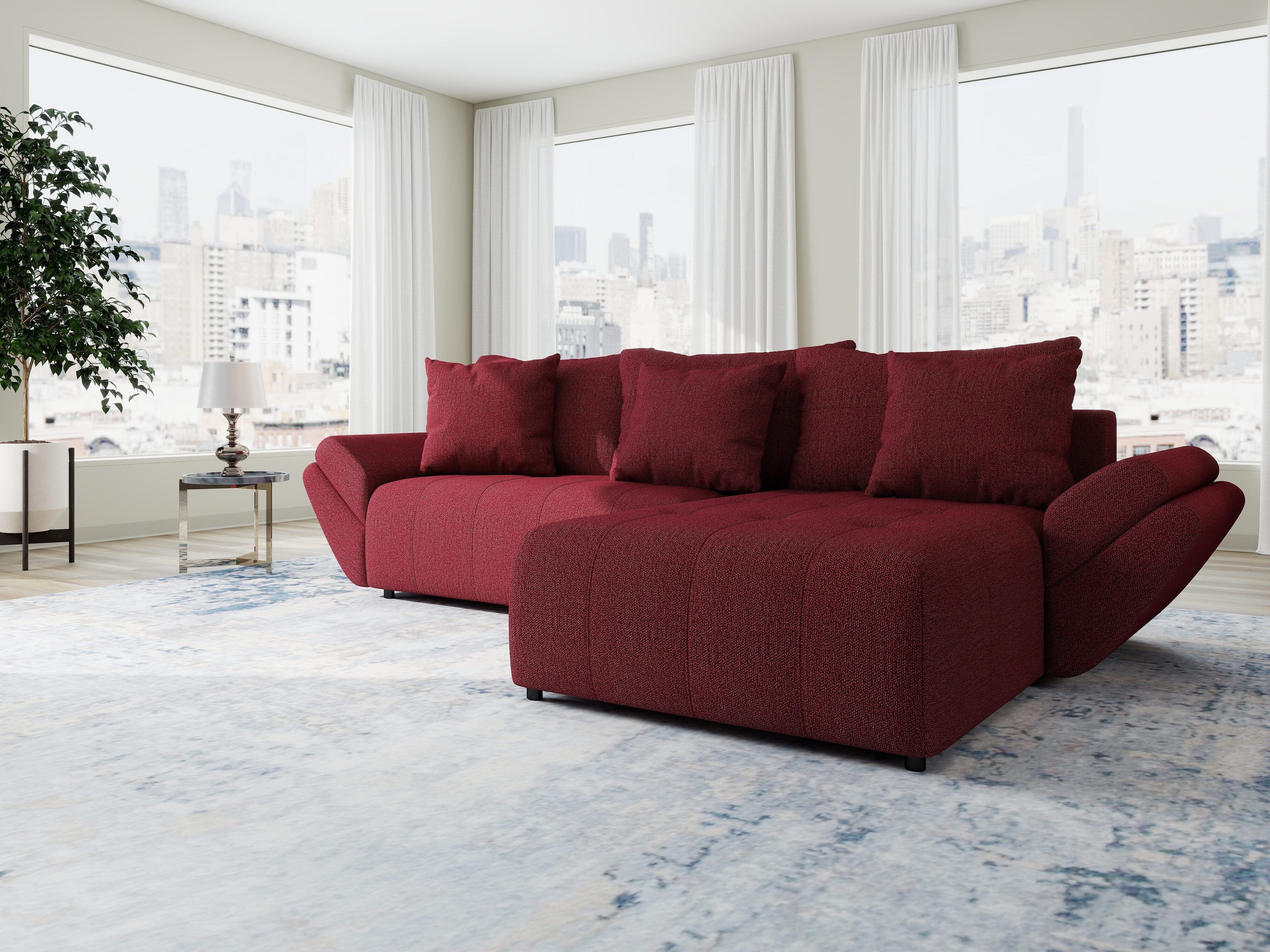 Colțar extensibil dumonde cu ladă de depozitare si sezut confortabil din spuma high-density, Berlin Enjoy Rosu 280x185 cm II