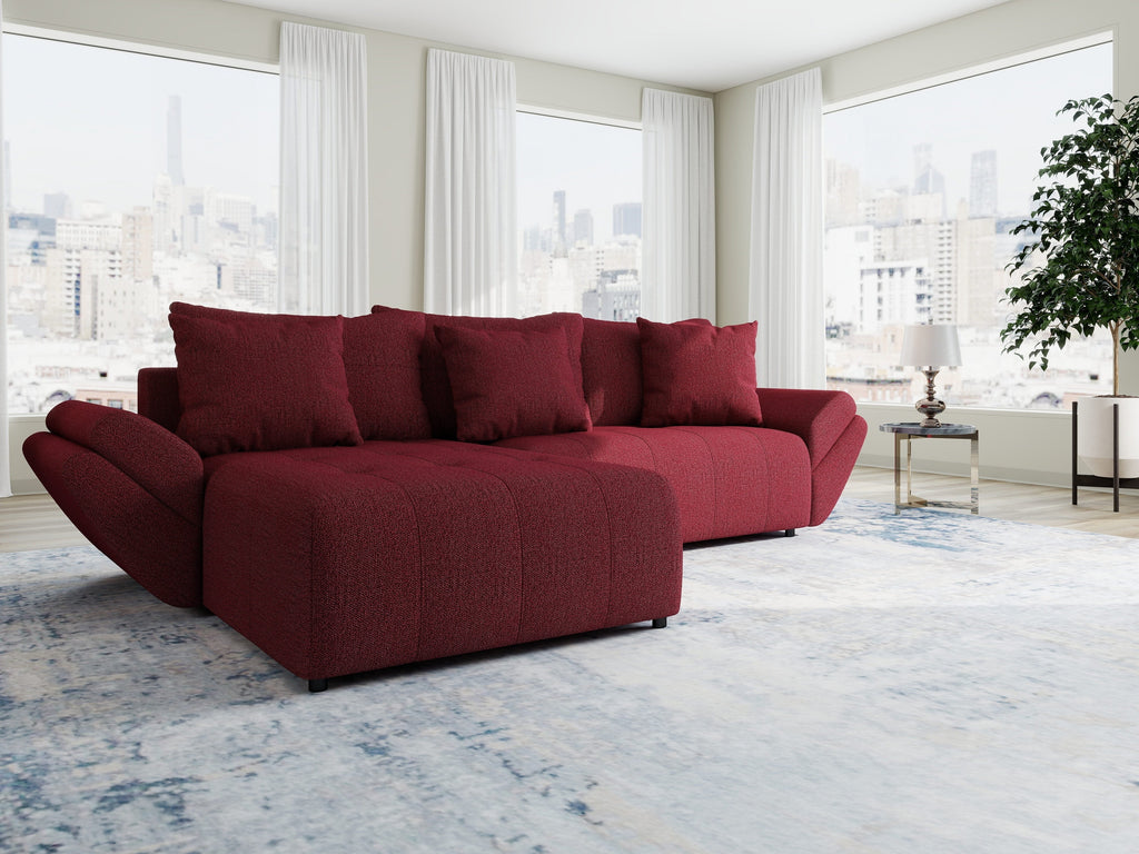 Colțar extensibil dumonde cu ladă de depozitare si sezut confortabil din spuma high-density, Berlin Enjoy Rosu 280x185 cm