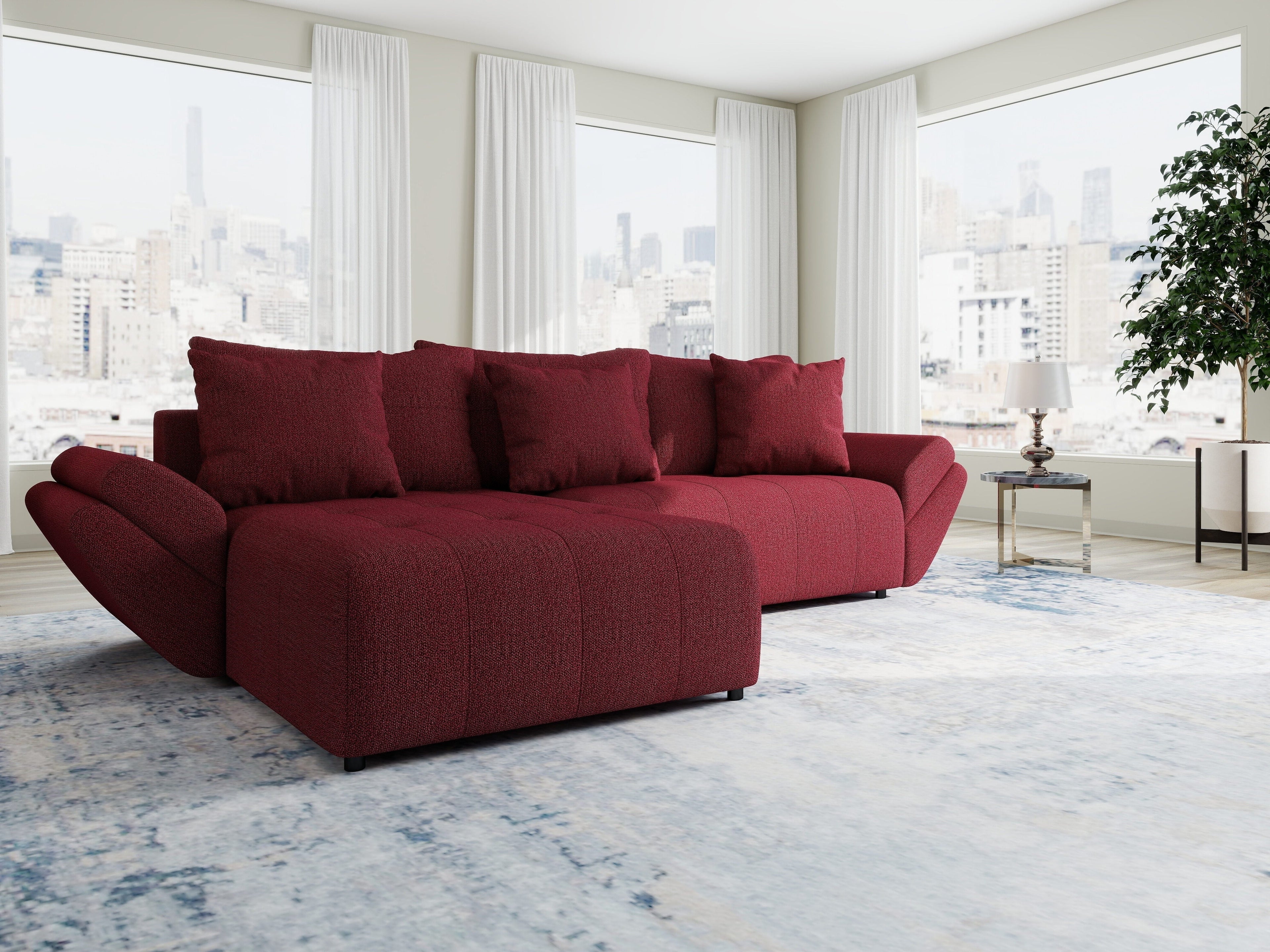 Colțar extensibil dumonde cu ladă de depozitare si sezut confortabil din spuma high-density, Berlin Enjoy Rosu 280x185 cm