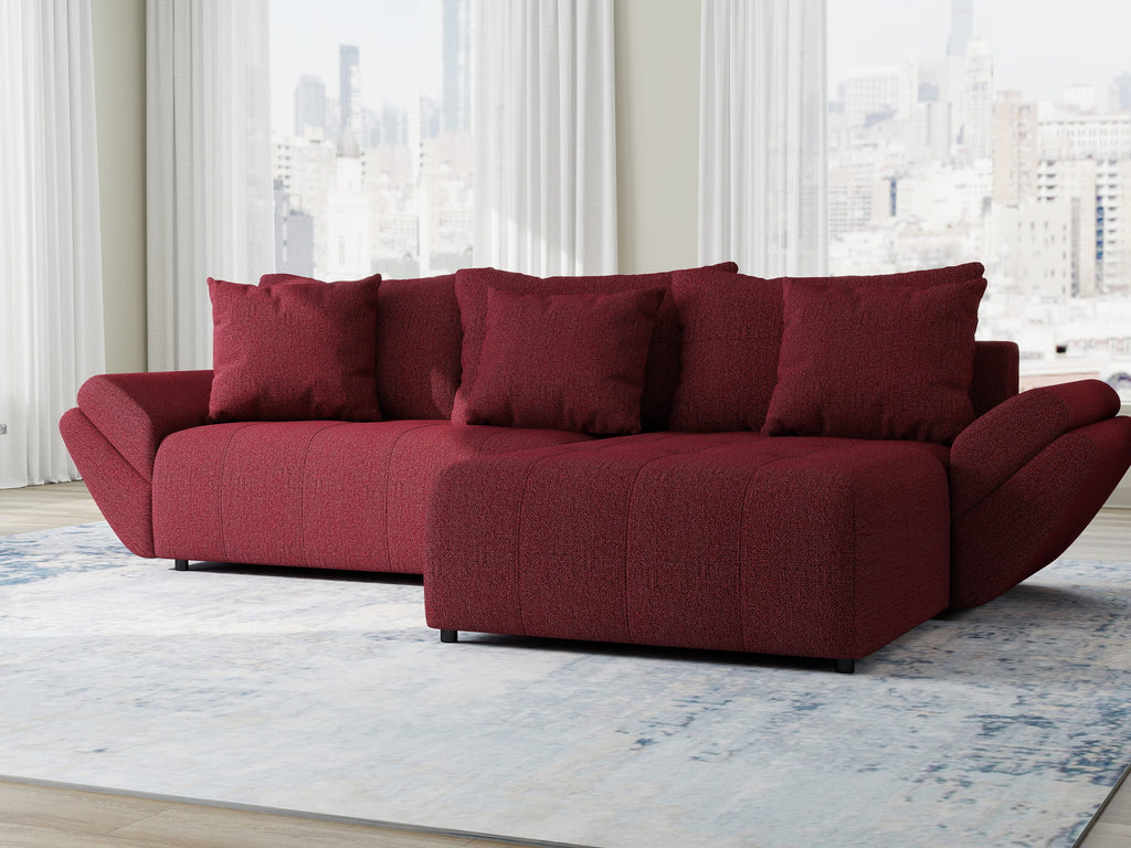Colțar extensibil dumonde cu ladă de depozitare si sezut confortabil din spuma high-density, Berlin Enjoy Rosu 280x185 cm II