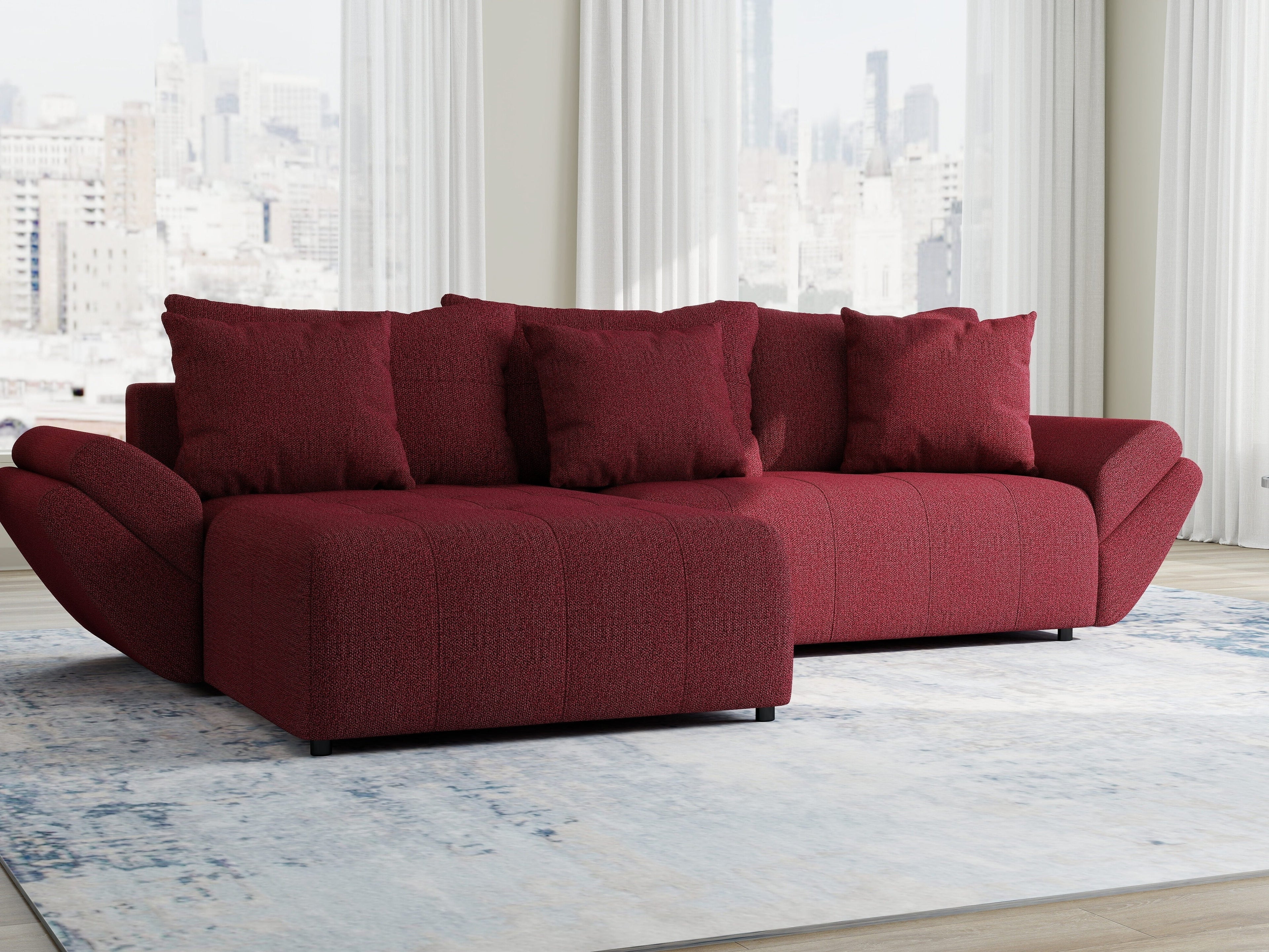 Colțar extensibil dumonde cu ladă de depozitare si sezut confortabil din spuma high-density, Berlin Enjoy Rosu 280x185 cm