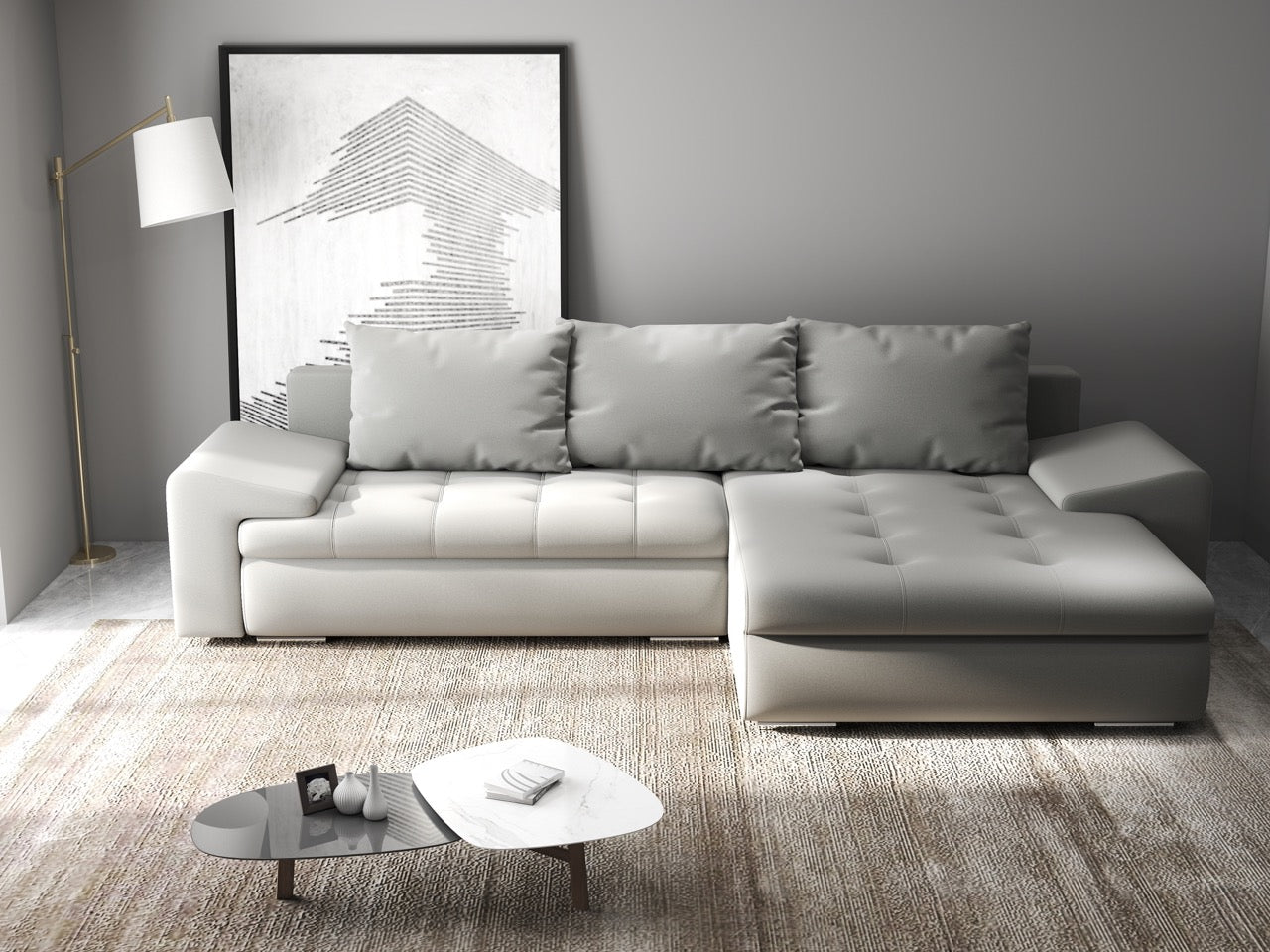 Colțar extensibil dumonde cu ladă de depozitare si sezut confortabil din spuma high-density, Leonardo Royal Gri 260x185 cm II