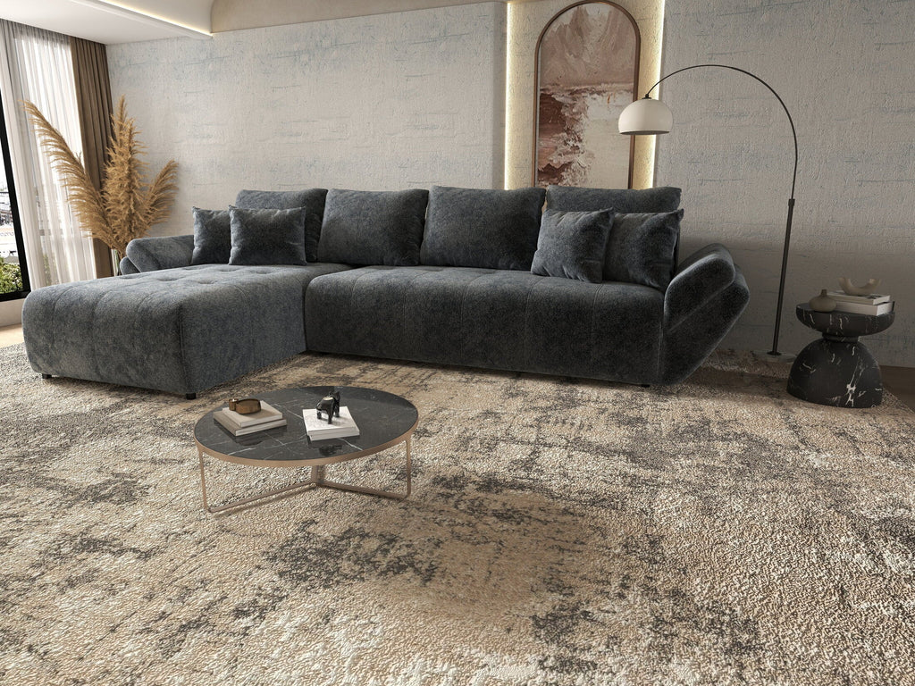Colțar extensibil dumonde cu ladă de depozitare si sezut confortabil din spuma high-density, Berlin XL Euphoria Graphite 350x185 cm