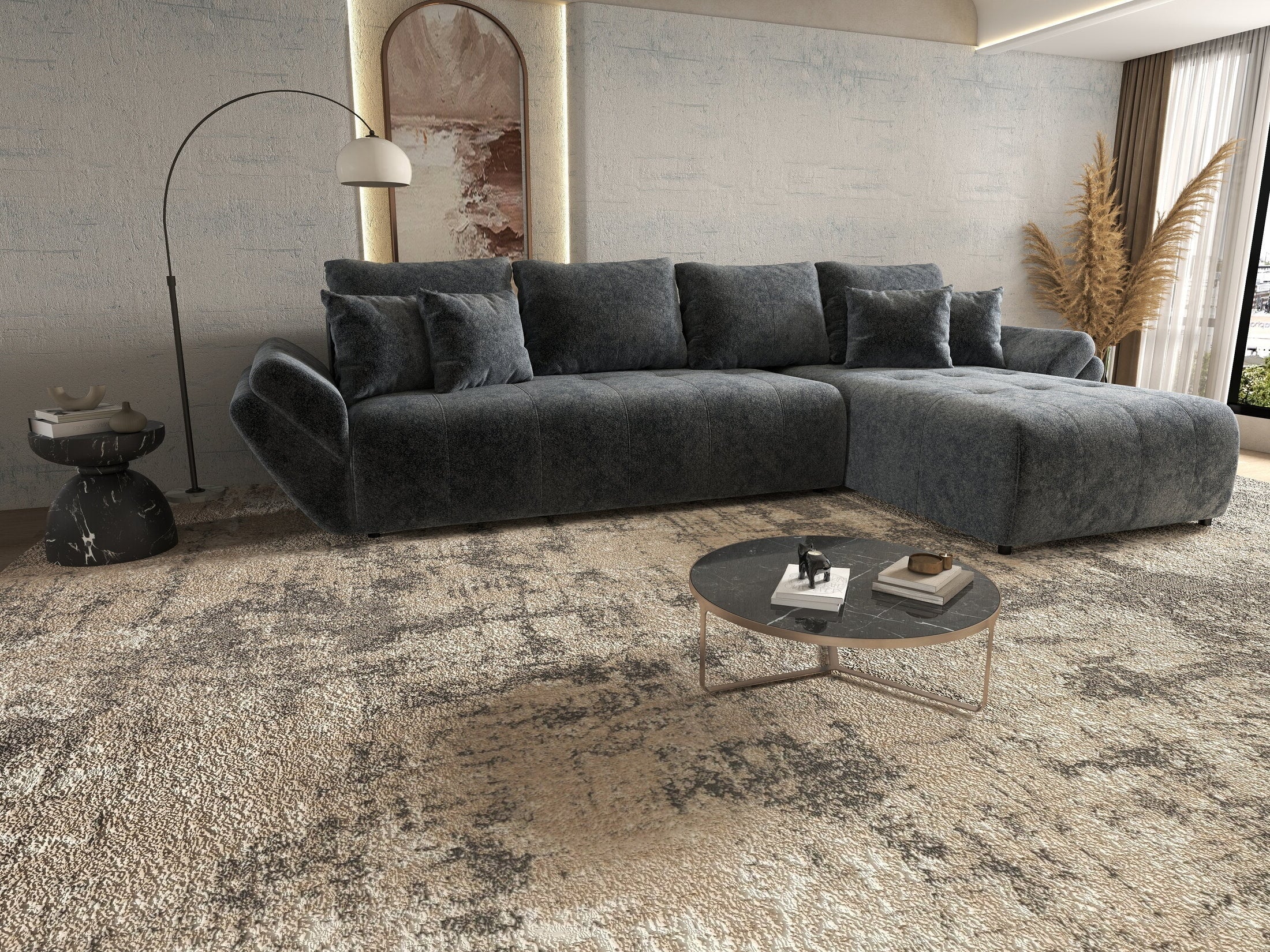 Colțar extensibil dumonde cu ladă de depozitare si sezut confortabil din spuma high-density, Berlin XL Euphoria Graphite 350x185 cm II