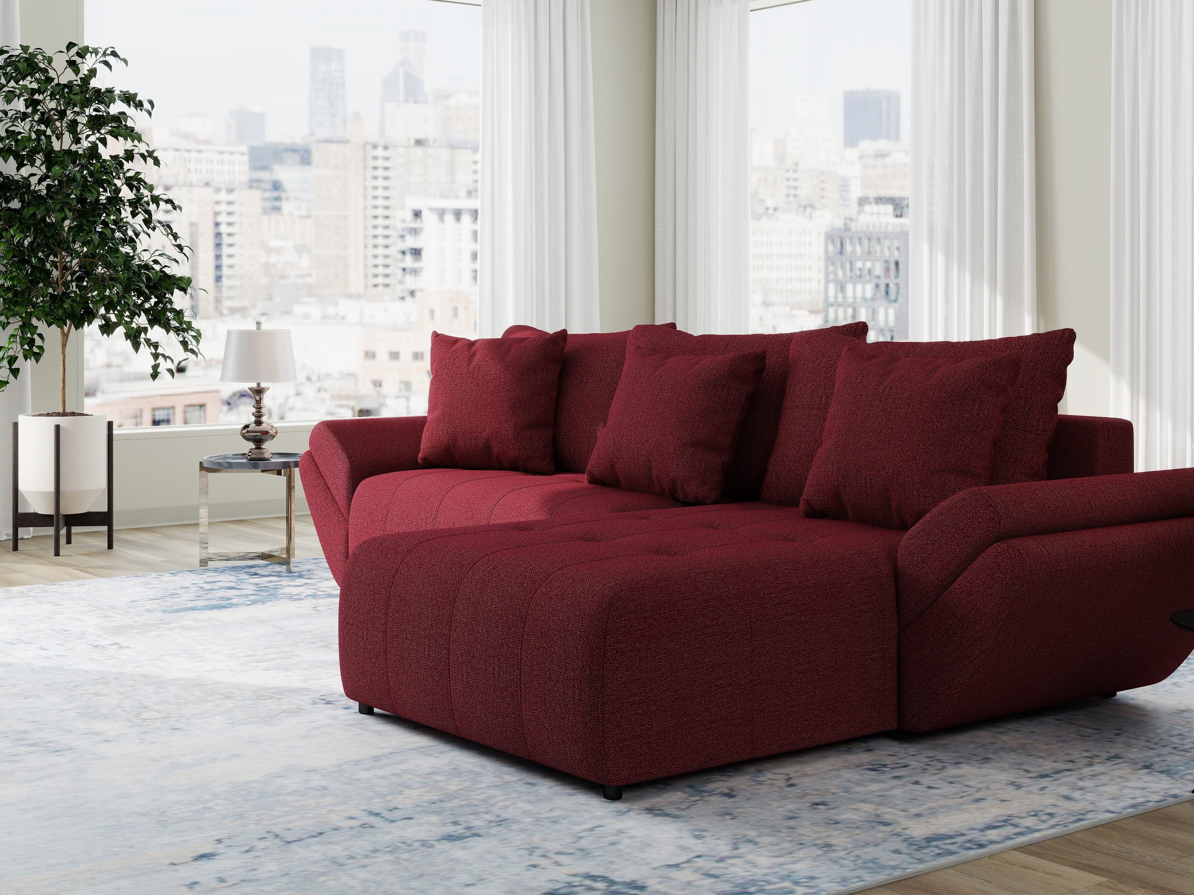 Colțar extensibil dumonde cu ladă de depozitare si sezut confortabil din spuma high-density, Berlin Enjoy Rosu 280x185 cm II