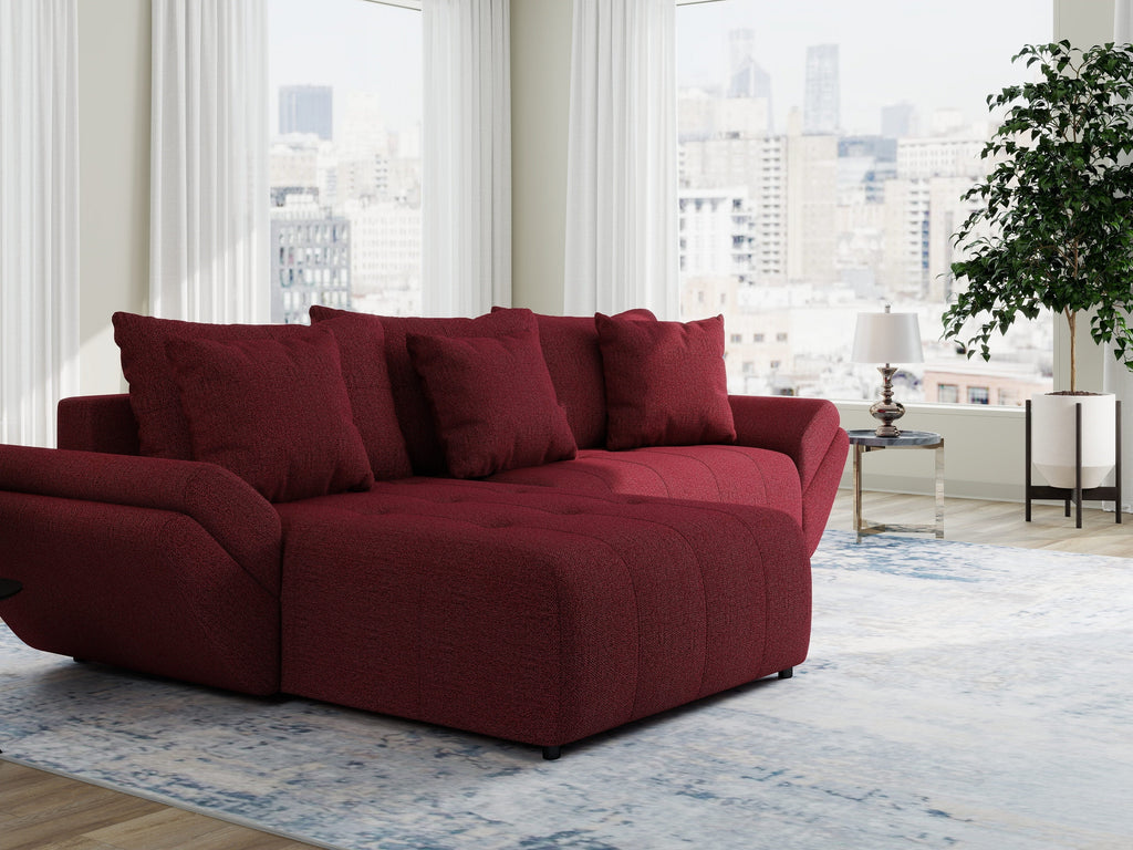 Colțar extensibil dumonde cu ladă de depozitare si sezut confortabil din spuma high-density, Berlin Enjoy Rosu 280x185 cm