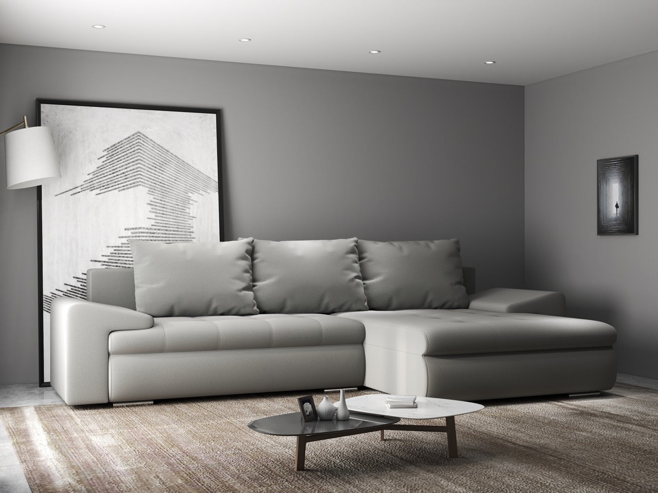 Colțar extensibil dumonde cu ladă de depozitare si sezut confortabil din spuma high-density, Leonardo Royal Gri 260x185 cm II