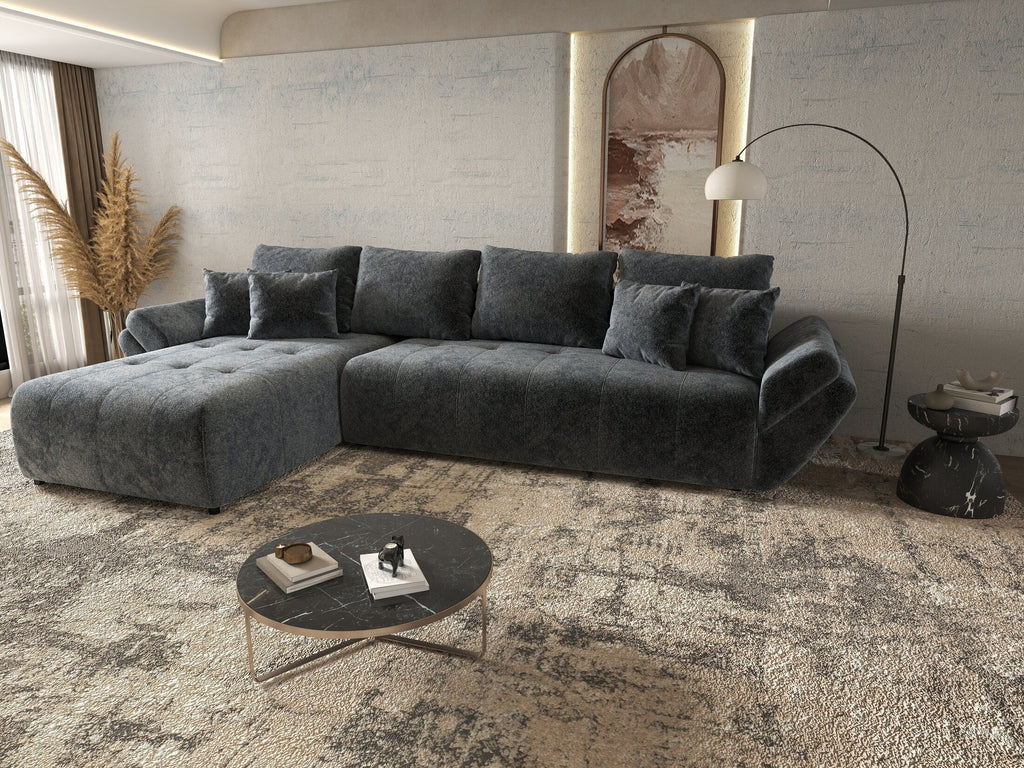Colțar extensibil dumonde cu ladă de depozitare si sezut confortabil din spuma high-density, Berlin XL Euphoria Graphite 350x185 cm