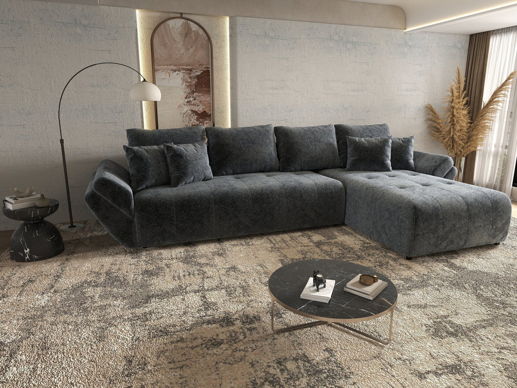 Colțar extensibil dumonde cu ladă de depozitare si sezut confortabil din spuma high-density, Berlin XL Euphoria Graphite 350x185 cm II