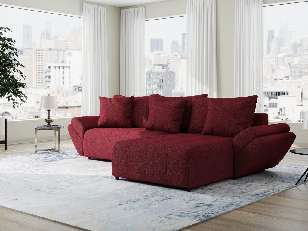 Colțar extensibil dumonde cu ladă de depozitare si sezut confortabil din spuma high-density, Berlin Enjoy Rosu 280x185 cm II