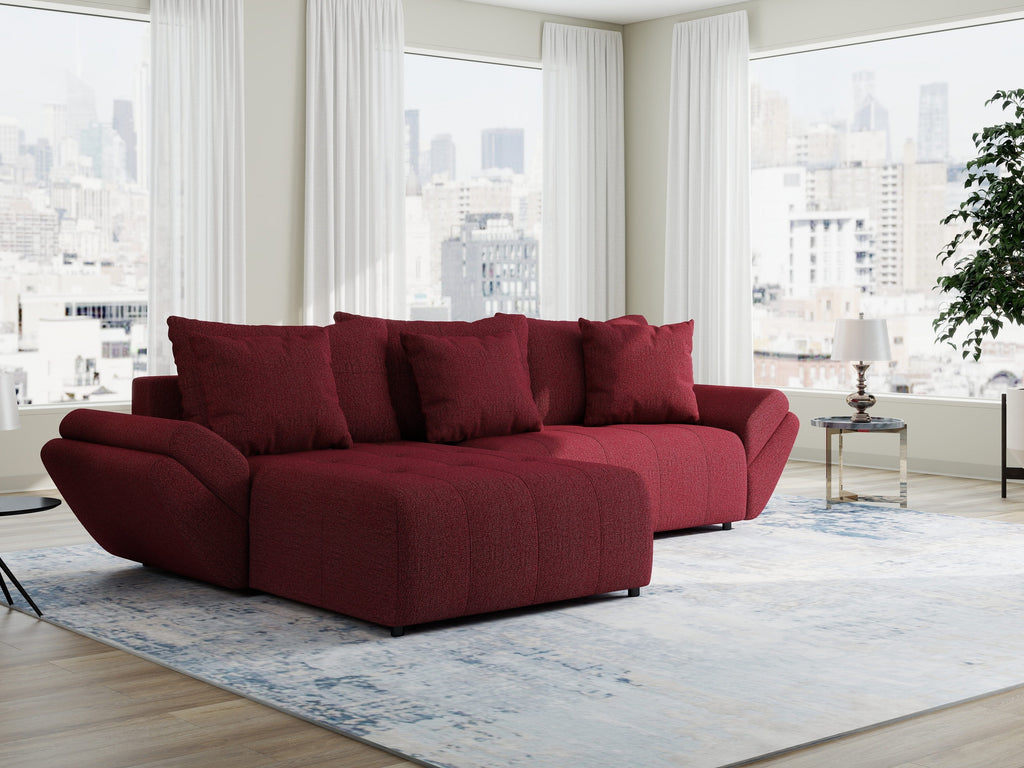 Colțar extensibil dumonde cu ladă de depozitare si sezut confortabil din spuma high-density, Berlin Enjoy Rosu 280x185 cm