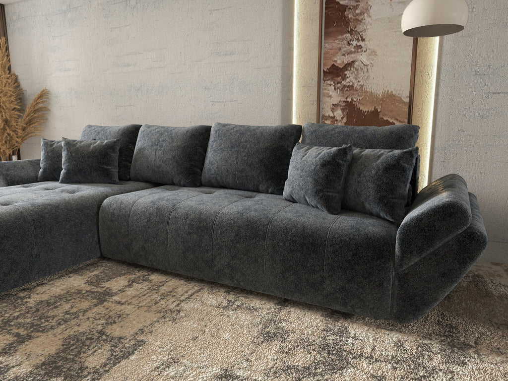Colțar extensibil dumonde cu ladă de depozitare si sezut confortabil din spuma high-density, Berlin XL Euphoria Graphite 350x185 cm