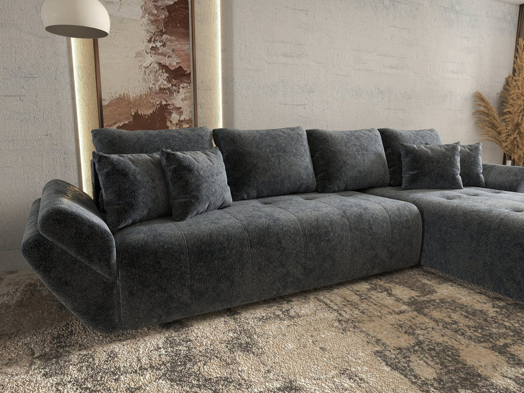 Colțar extensibil dumonde cu ladă de depozitare si sezut confortabil din spuma high-density, Berlin XL Euphoria Graphite 350x185 cm II