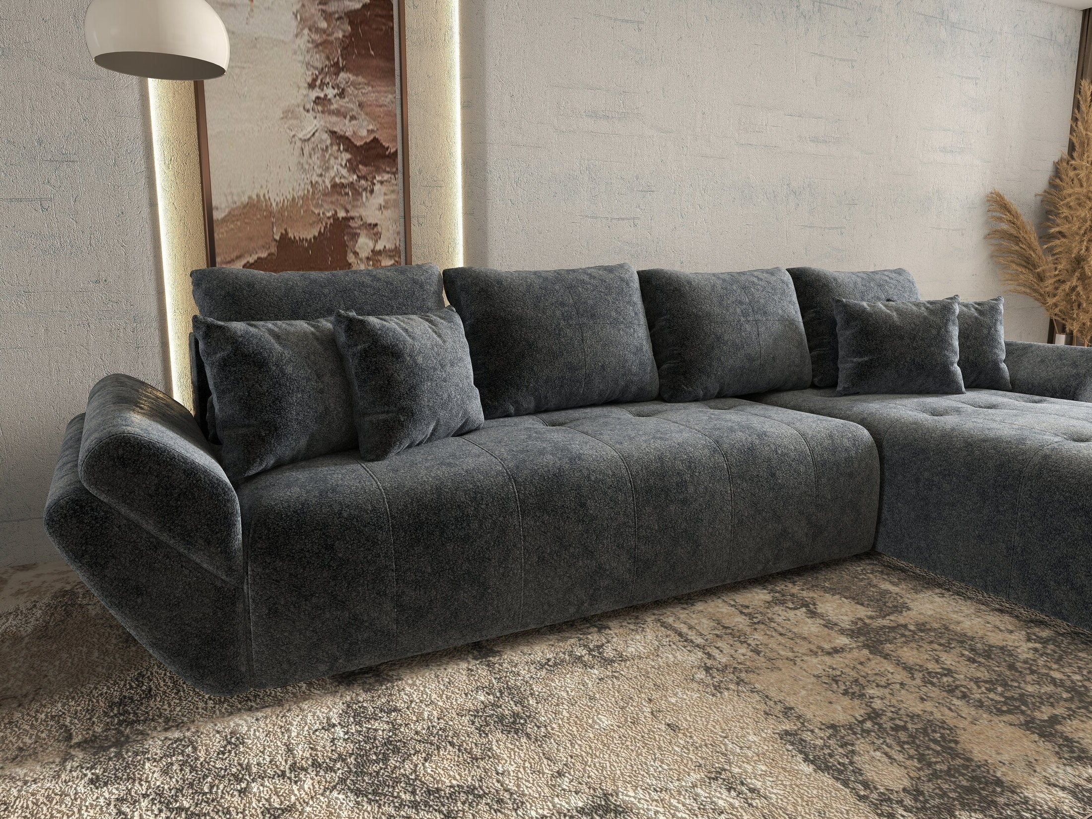 Colțar extensibil dumonde cu ladă de depozitare si sezut confortabil din spuma high-density, Berlin XL Euphoria Graphite 350x185 cm II