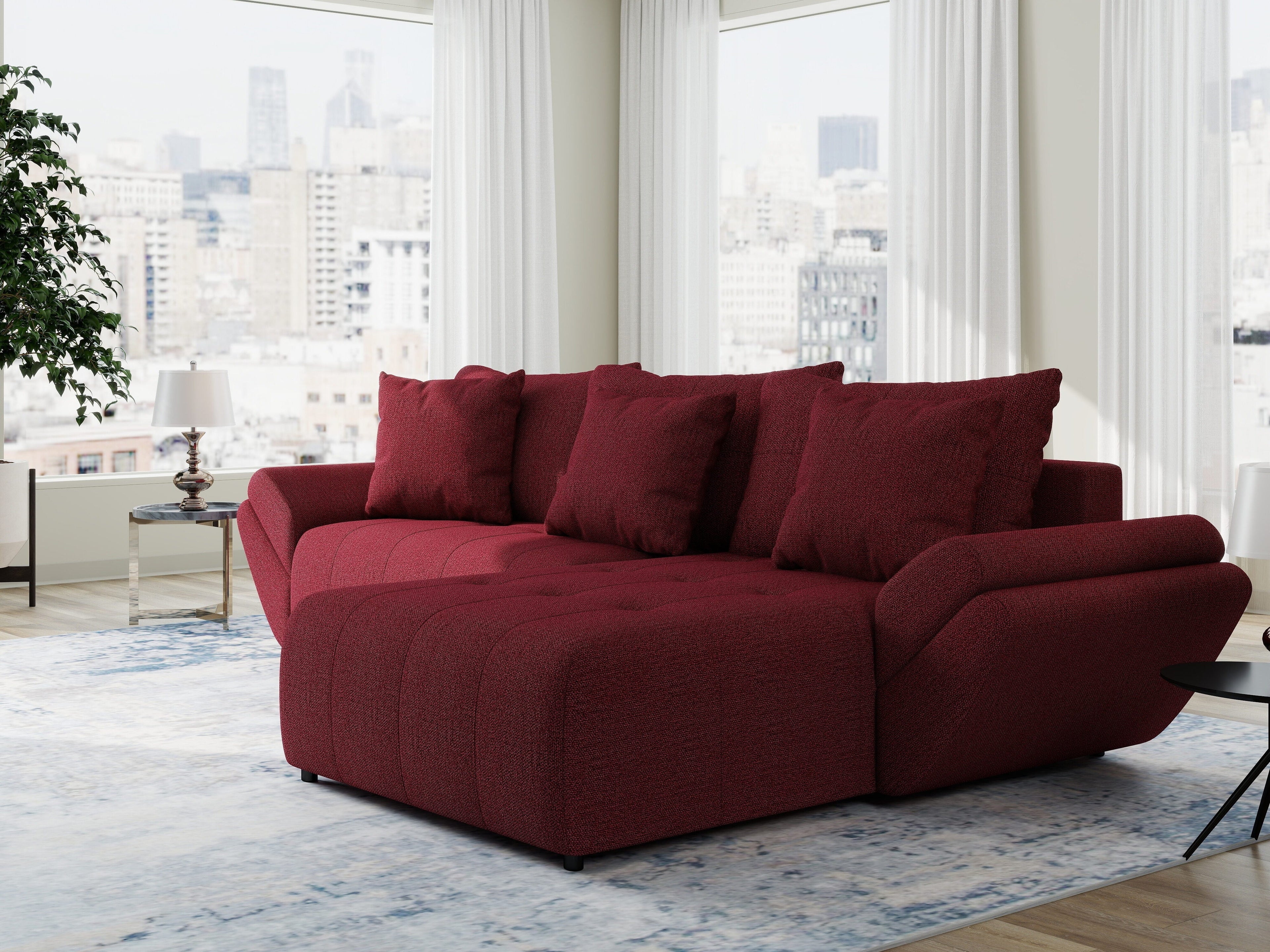 Colțar extensibil dumonde cu ladă de depozitare si sezut confortabil din spuma high-density, Berlin Enjoy Rosu 280x185 cm II