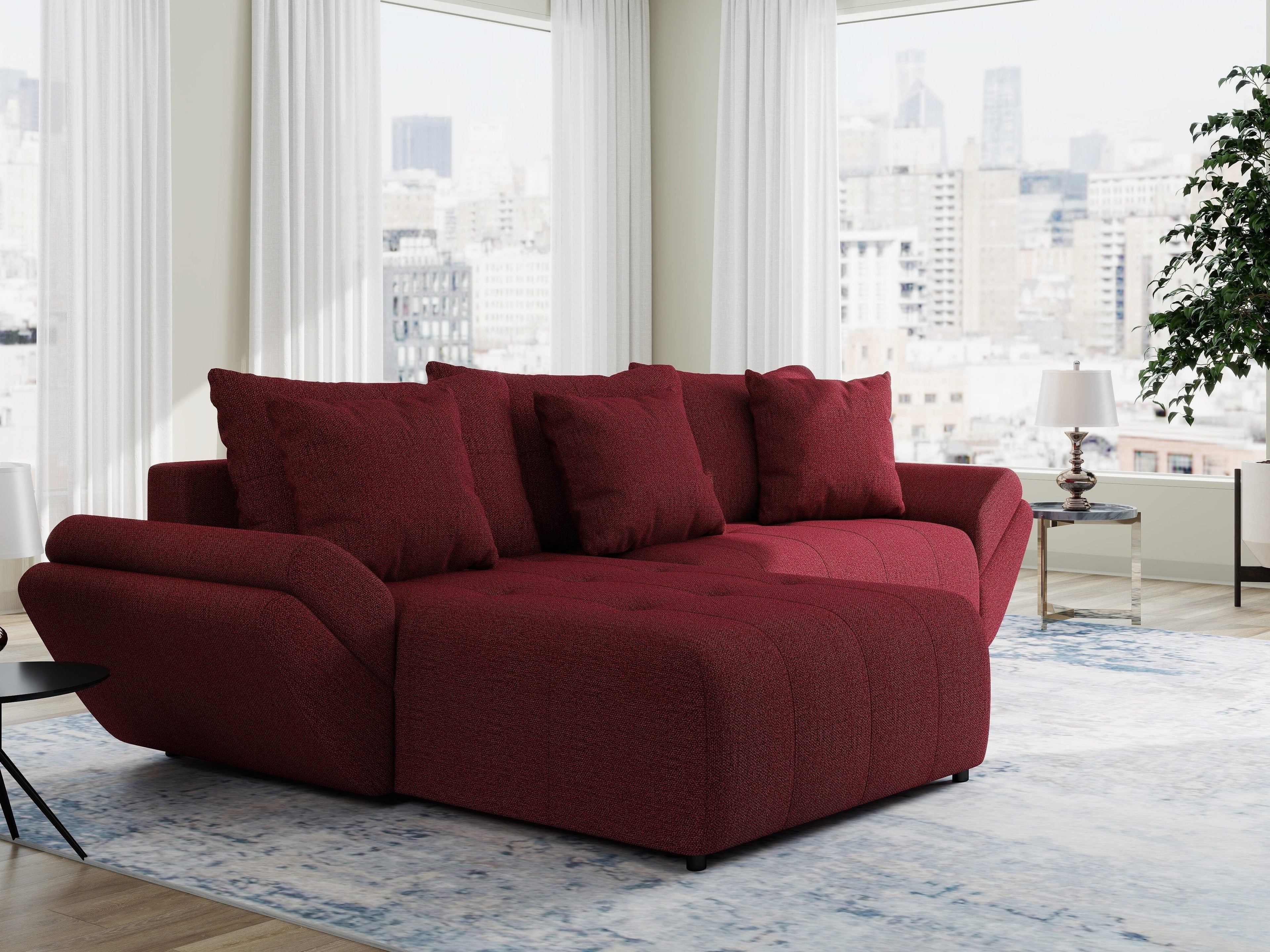 Colțar extensibil dumonde cu ladă de depozitare si sezut confortabil din spuma high-density, Berlin Enjoy Rosu 280x185 cm