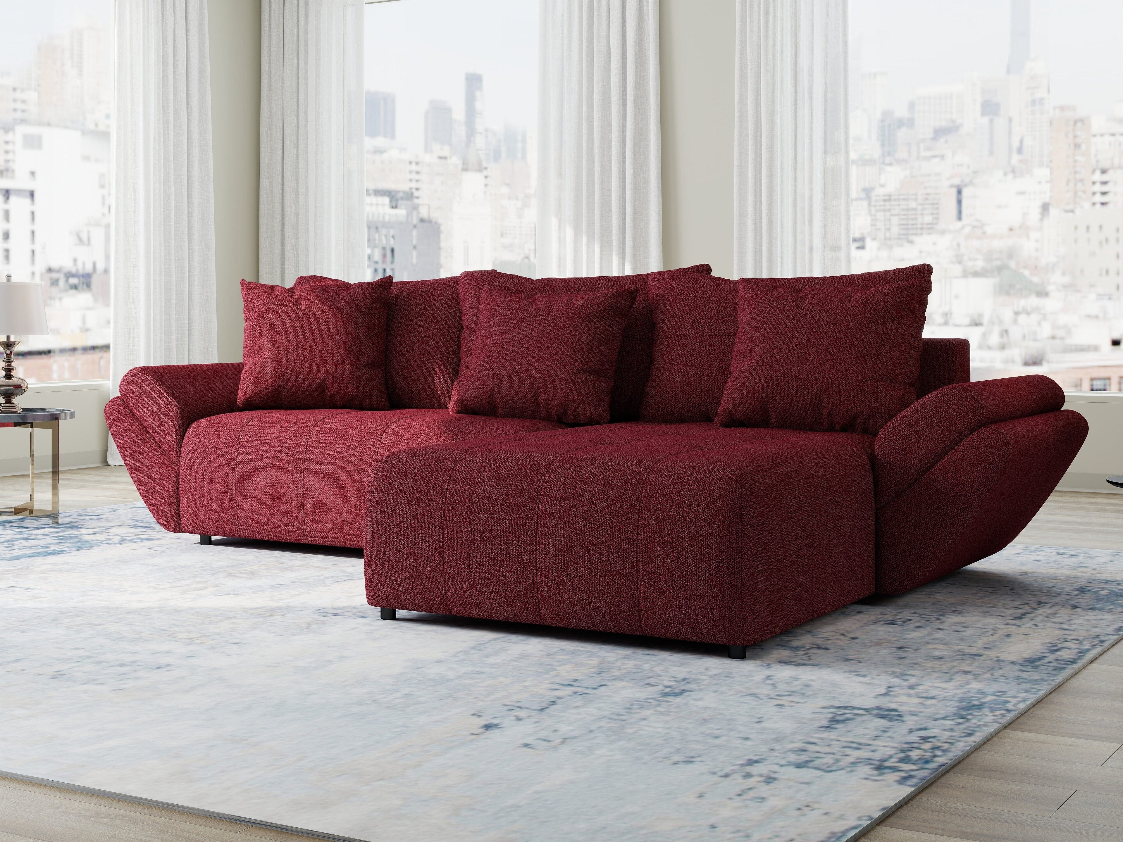 Colțar extensibil dumonde cu ladă de depozitare si sezut confortabil din spuma high-density, Berlin Enjoy Rosu 280x185 cm II