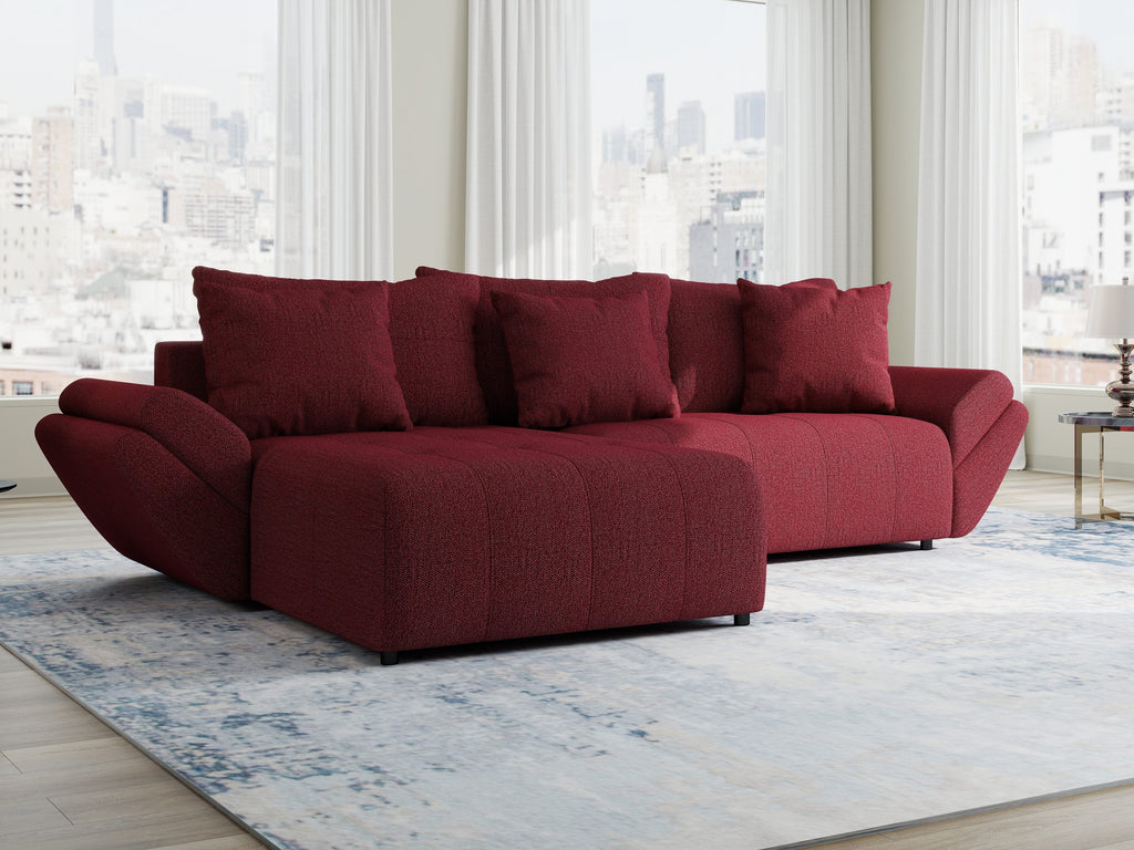 Colțar extensibil dumonde cu ladă de depozitare si sezut confortabil din spuma high-density, Berlin Enjoy Rosu 280x185 cm