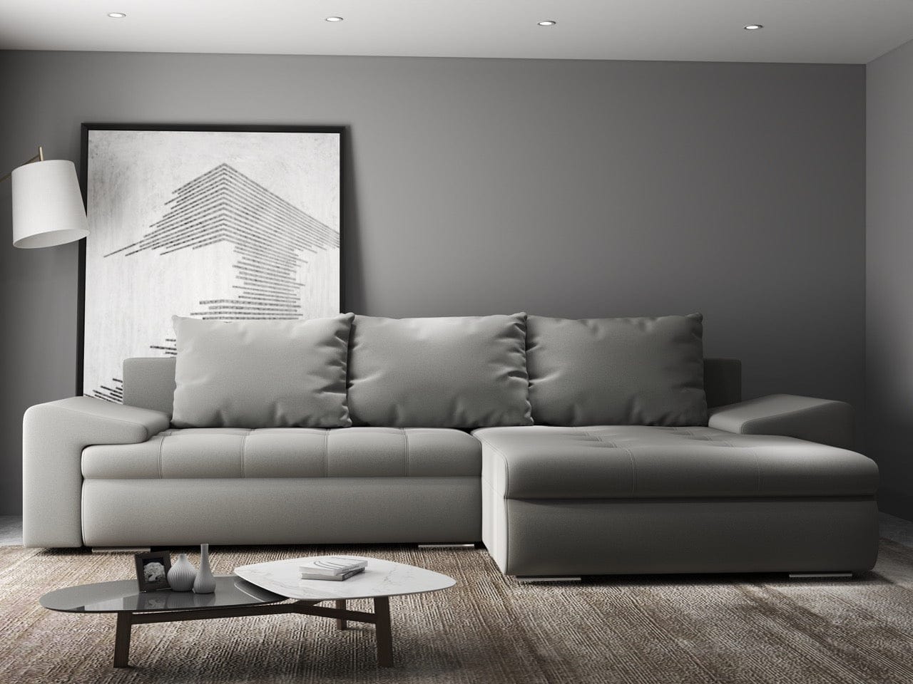 Colțar extensibil dumonde cu ladă de depozitare si sezut confortabil din spuma high-density, Leonardo Royal Gri 260x185 cm II