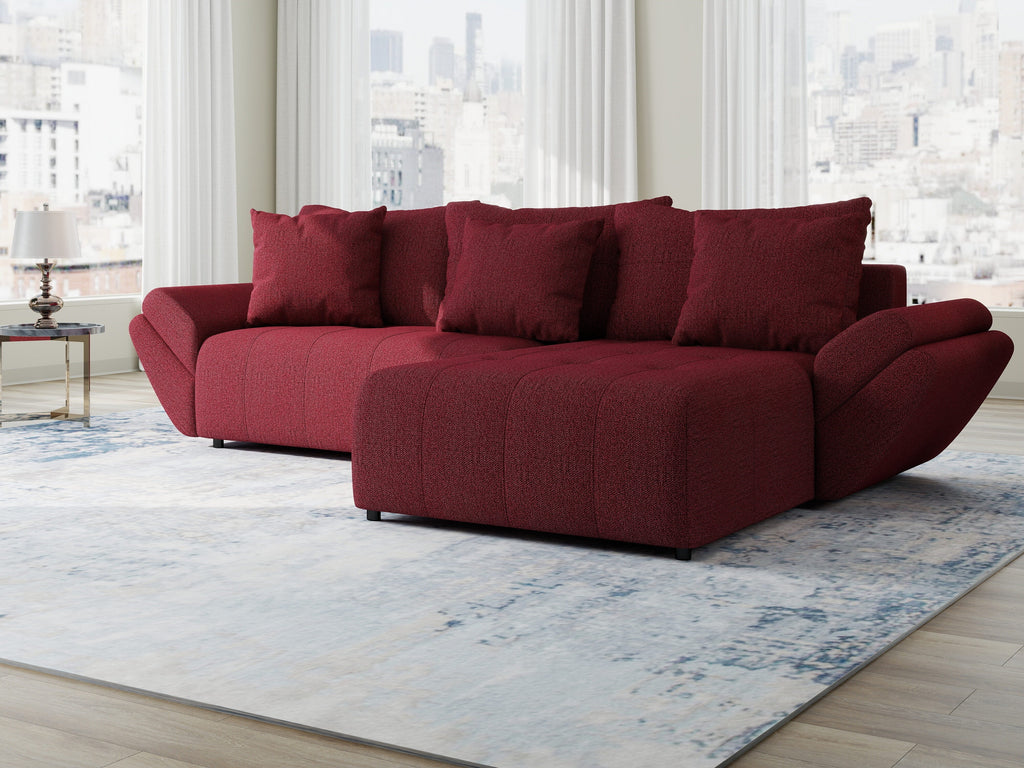 Colțar extensibil dumonde cu ladă de depozitare si sezut confortabil din spuma high-density, Berlin Enjoy Rosu 280x185 cm II