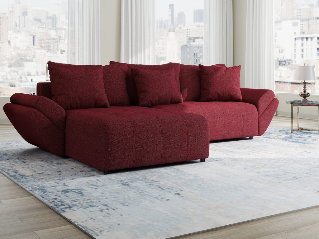 Colțar extensibil dumonde cu ladă de depozitare si sezut confortabil din spuma high-density, Berlin Enjoy Rosu 280x185 cm