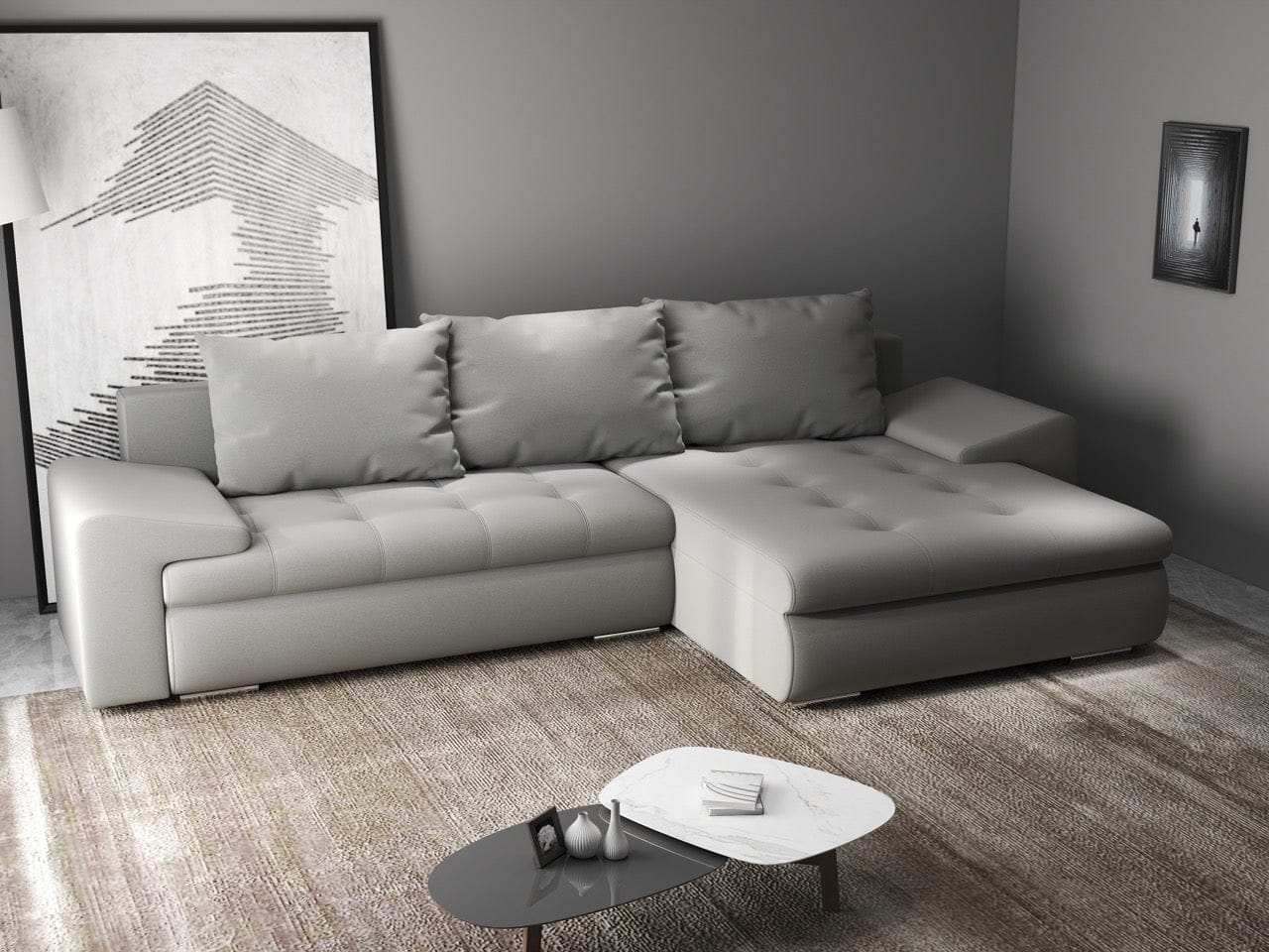 Colțar extensibil dumonde cu ladă de depozitare si sezut confortabil din spuma high-density, Leonardo Royal Gri 260x185 cm II