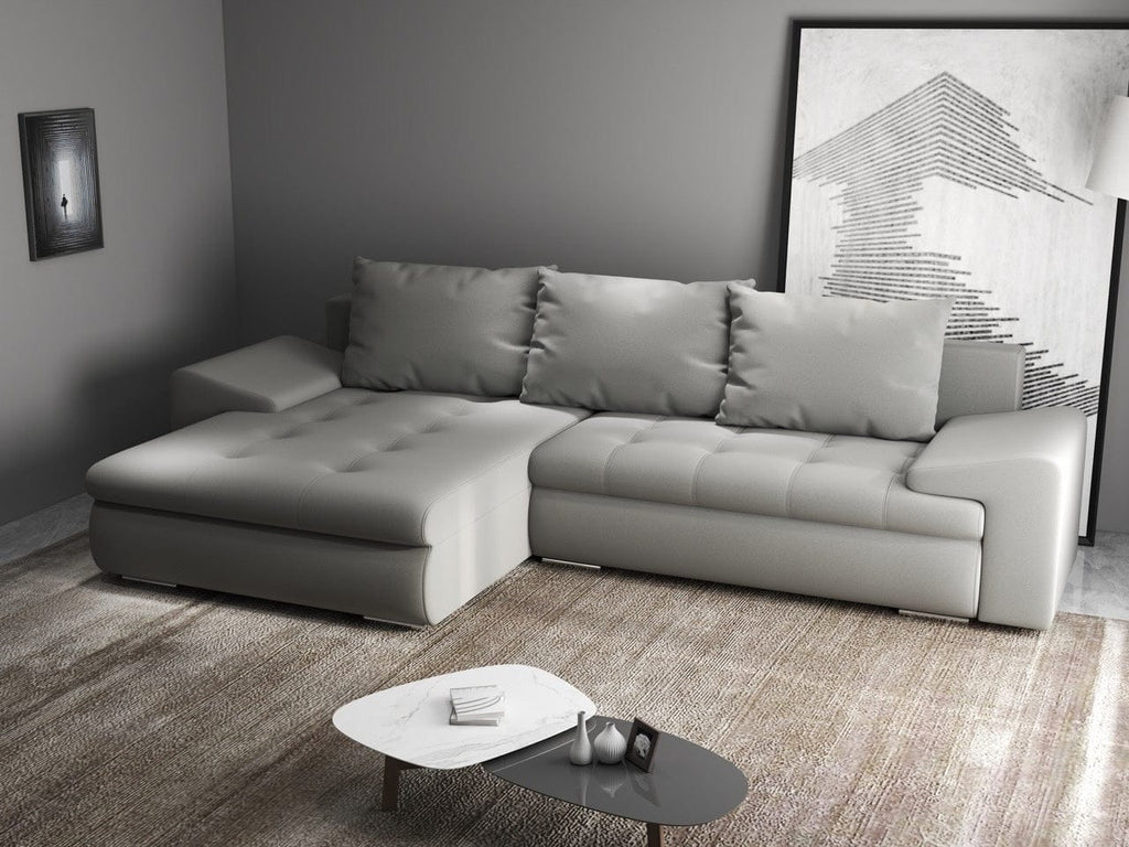 Colțar extensibil dumonde cu ladă de depozitare si sezut confortabil din spuma high-density, Leonardo Royal Gri 260x185 cm