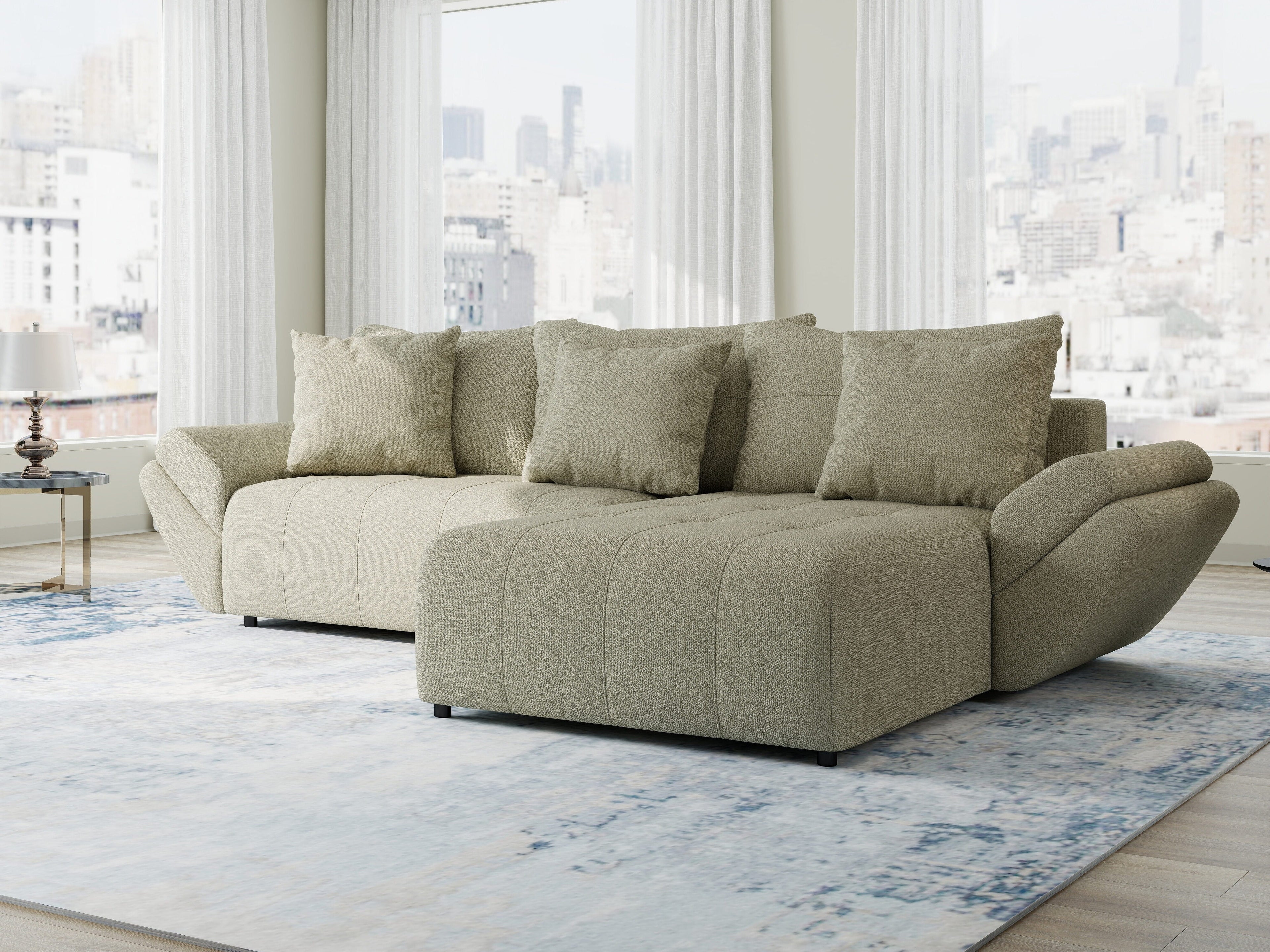 Colțar extensibil dumonde cu ladă de depozitare si sezut confortabil din spuma high-density, Berlin Enjoy Bej 280x185 cm II