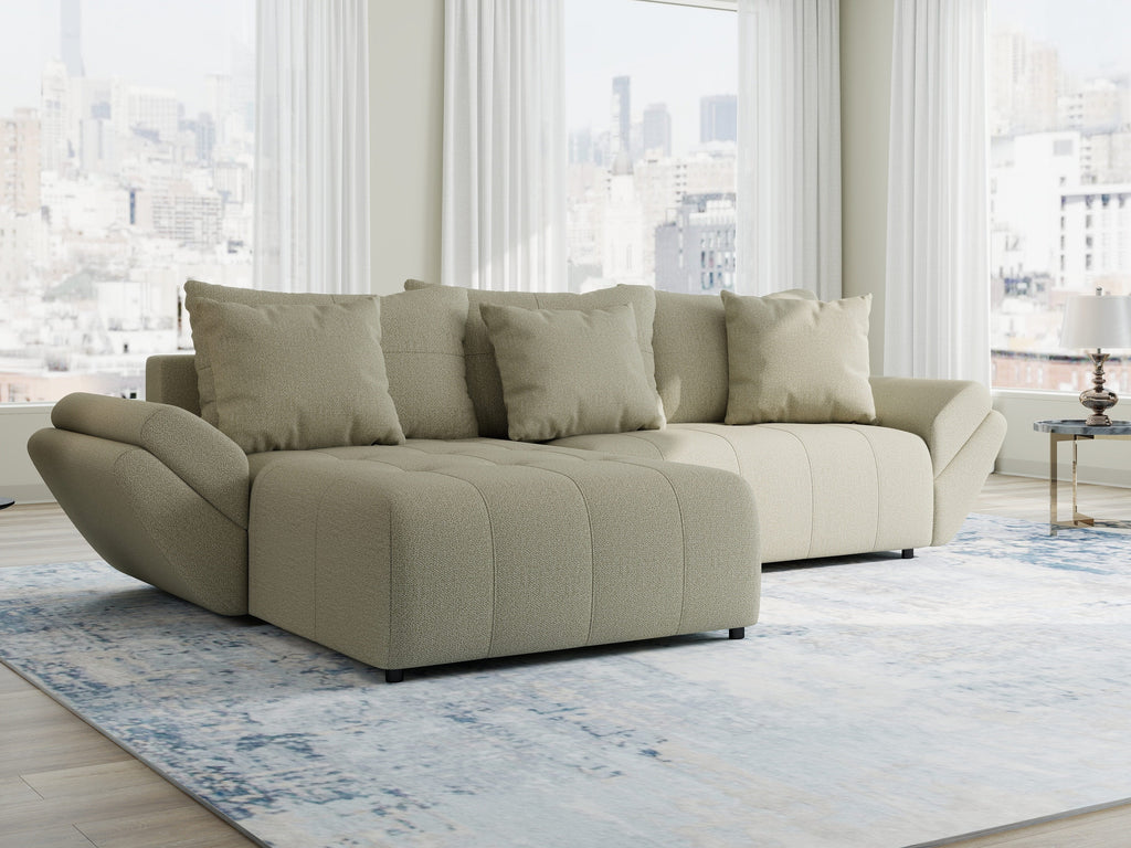 Colțar extensibil dumonde cu ladă de depozitare si sezut confortabil din spuma high-density, Berlin Enjoy Bej 280x185 cm