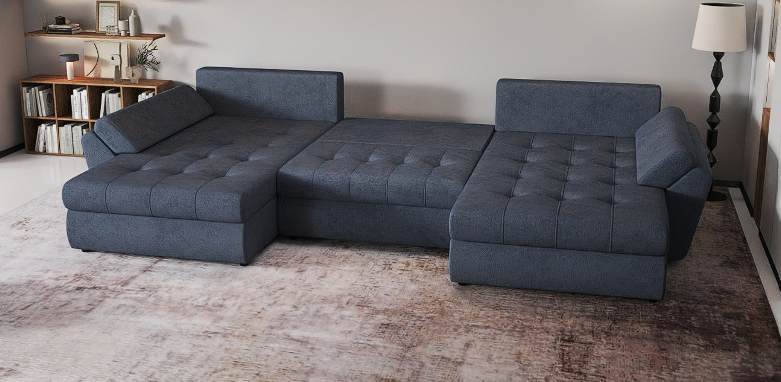 Colțar extensibil dumonde cu ladă de depozitare si sezut confortabil din spuma high-density, Loana U Enjoy Antracit 355x185 cm