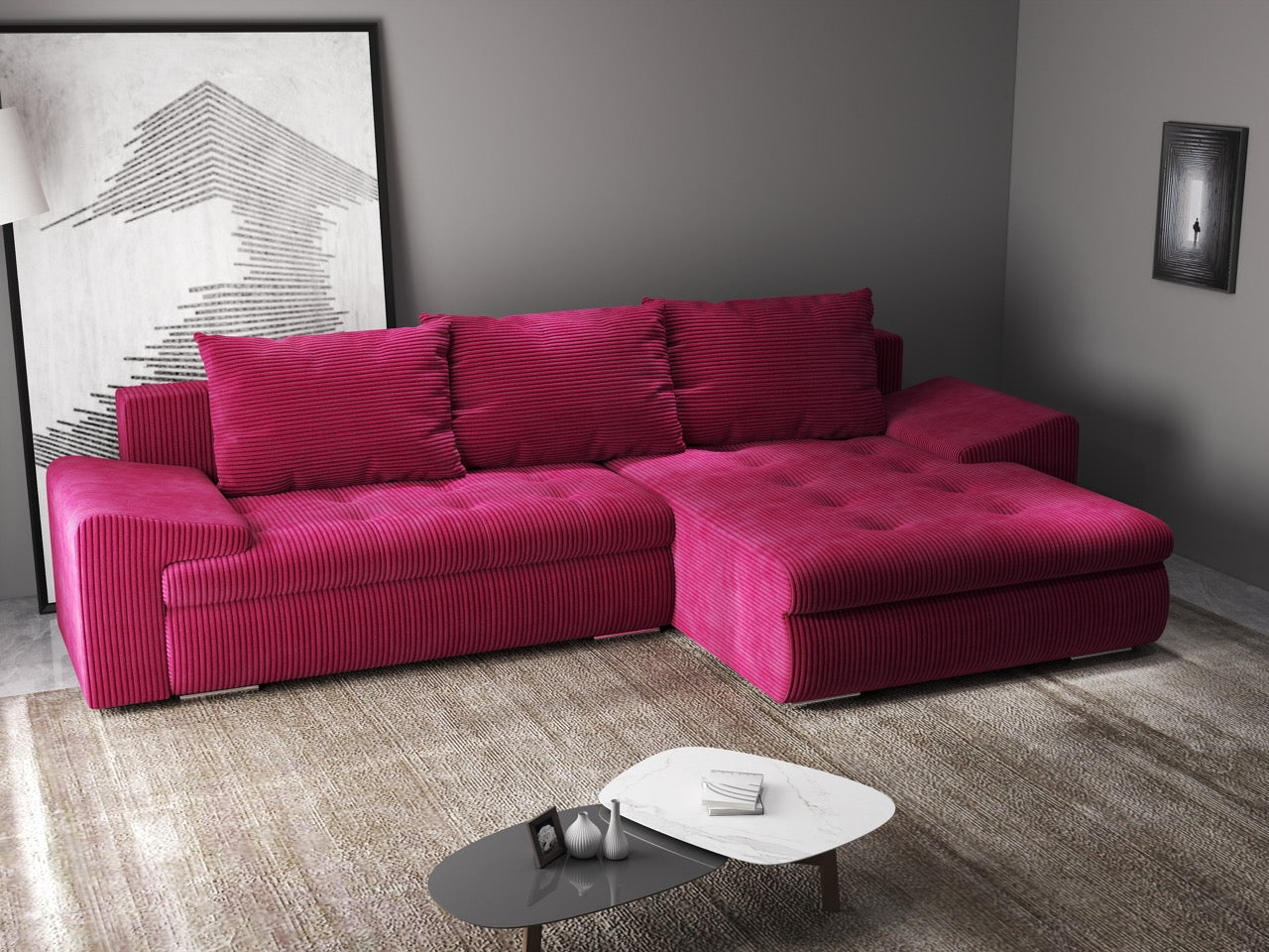 Colțar extensibil dumonde cu ladă de depozitare si sezut confortabil din spuma high-density, Leonardo Zoom Rosu 260x185 cm II