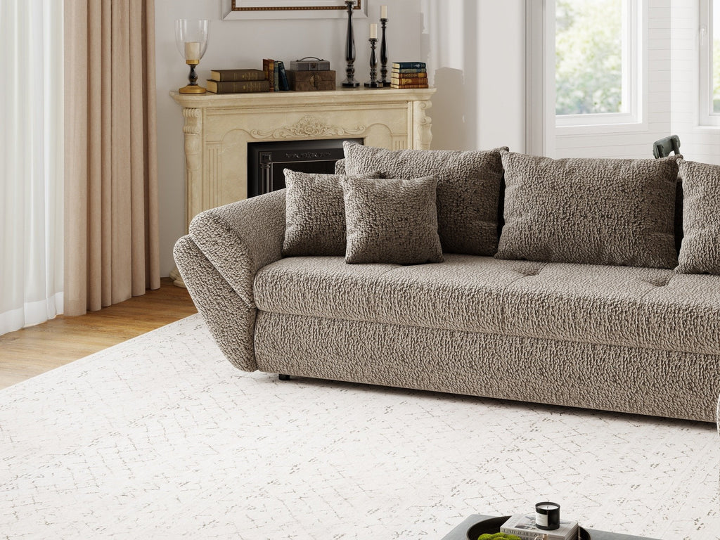 Colțar extensibil dumonde cu ladă de depozitare si sezut confortabil din spuma high-density, Loana XL Jaguar Maro Cappuccino II 335x185 cm