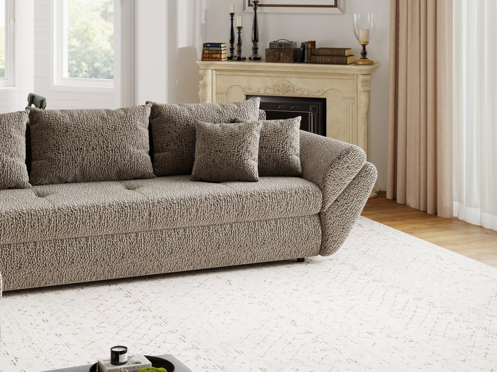 Colțar extensibil dumonde cu ladă de depozitare si sezut confortabil din spuma high-density, Loana XL Jaguar Maro Cappuccino 335x185 cm