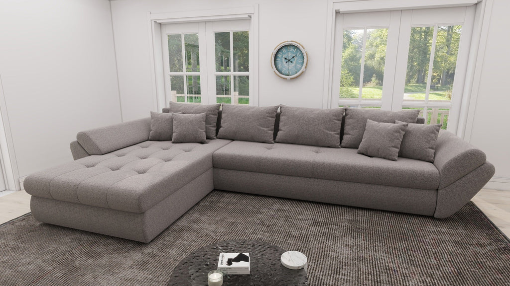 Colțar extensibil dumonde cu ladă de depozitare si sezut confortabil din spuma high-density, Loana XL Monte Gri 16 335x185 cm