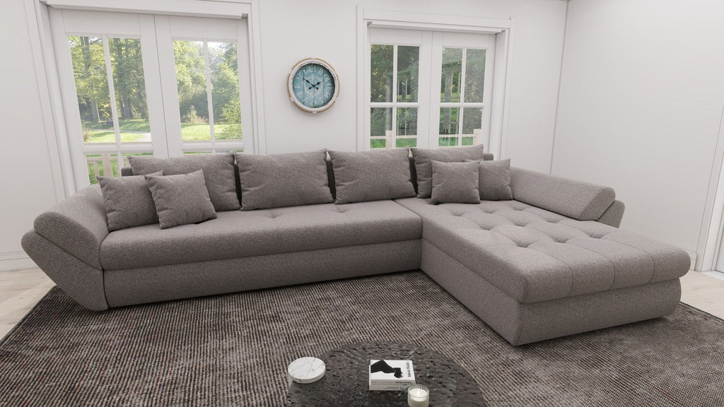 Colțar extensibil dumonde cu ladă de depozitare si sezut confortabil din spuma high-density, Loana XL Monte Gri 16 II 335x185 cm