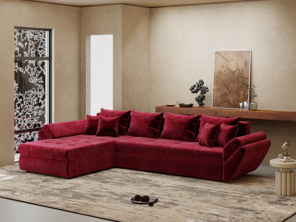 Colțar extensibil dumonde cu ladă de depozitare si sezut confortabil din spuma high-density, Loana XL Monolith Rosu 335x185 cm