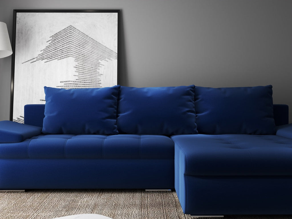 Colțar extensibil dumonde cu ladă de depozitare si sezut confortabil din spuma high-density, Leonardo Royal Albastru 260x185 cm II