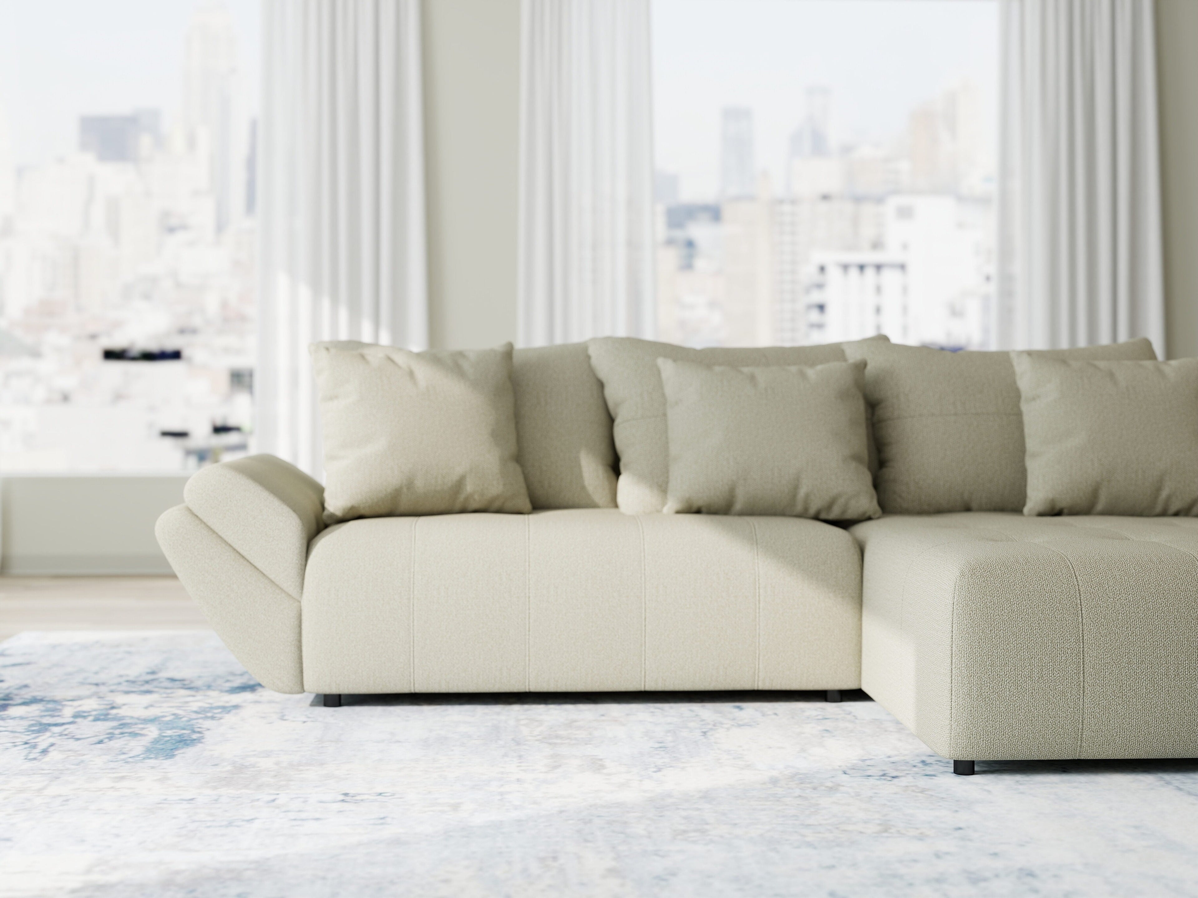 Colțar extensibil dumonde cu ladă de depozitare si sezut confortabil din spuma high-density, Berlin Enjoy Bej 280x185 cm II